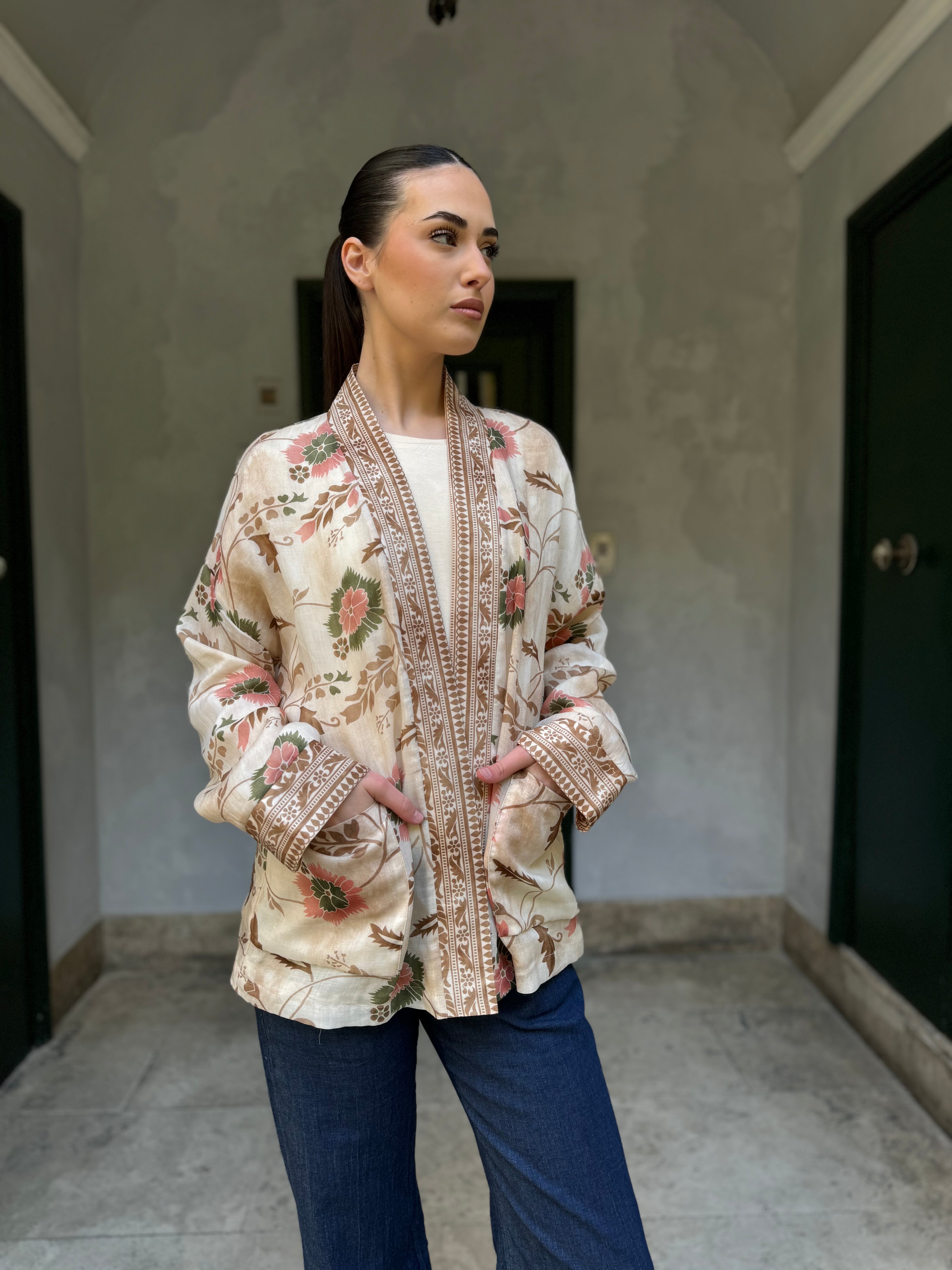 WU-SIDE - giacca kimono ramie - BURRO CAFFE