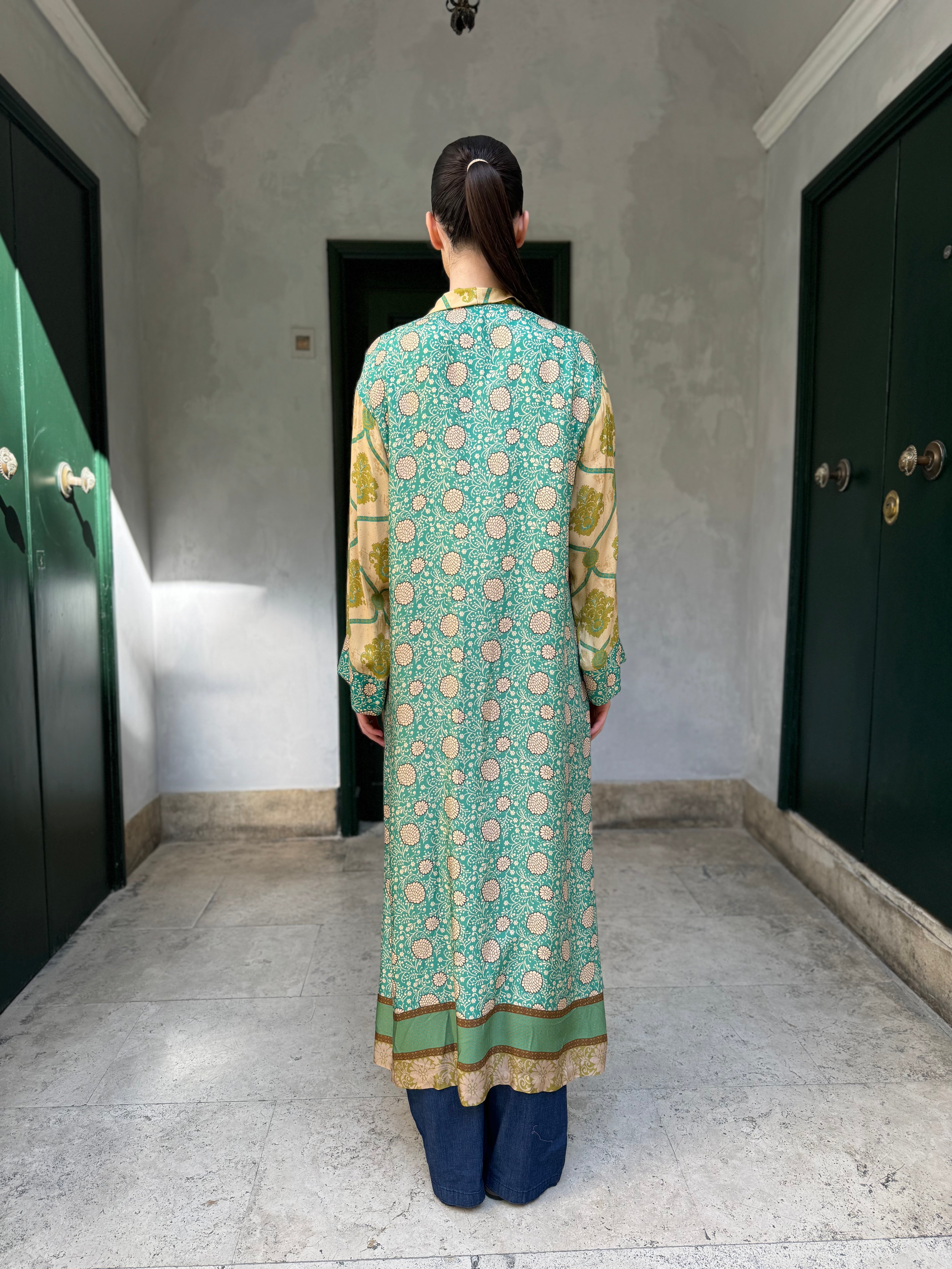 WU-SIDE - kimono extra lungo viscosa - VERDE OLIO