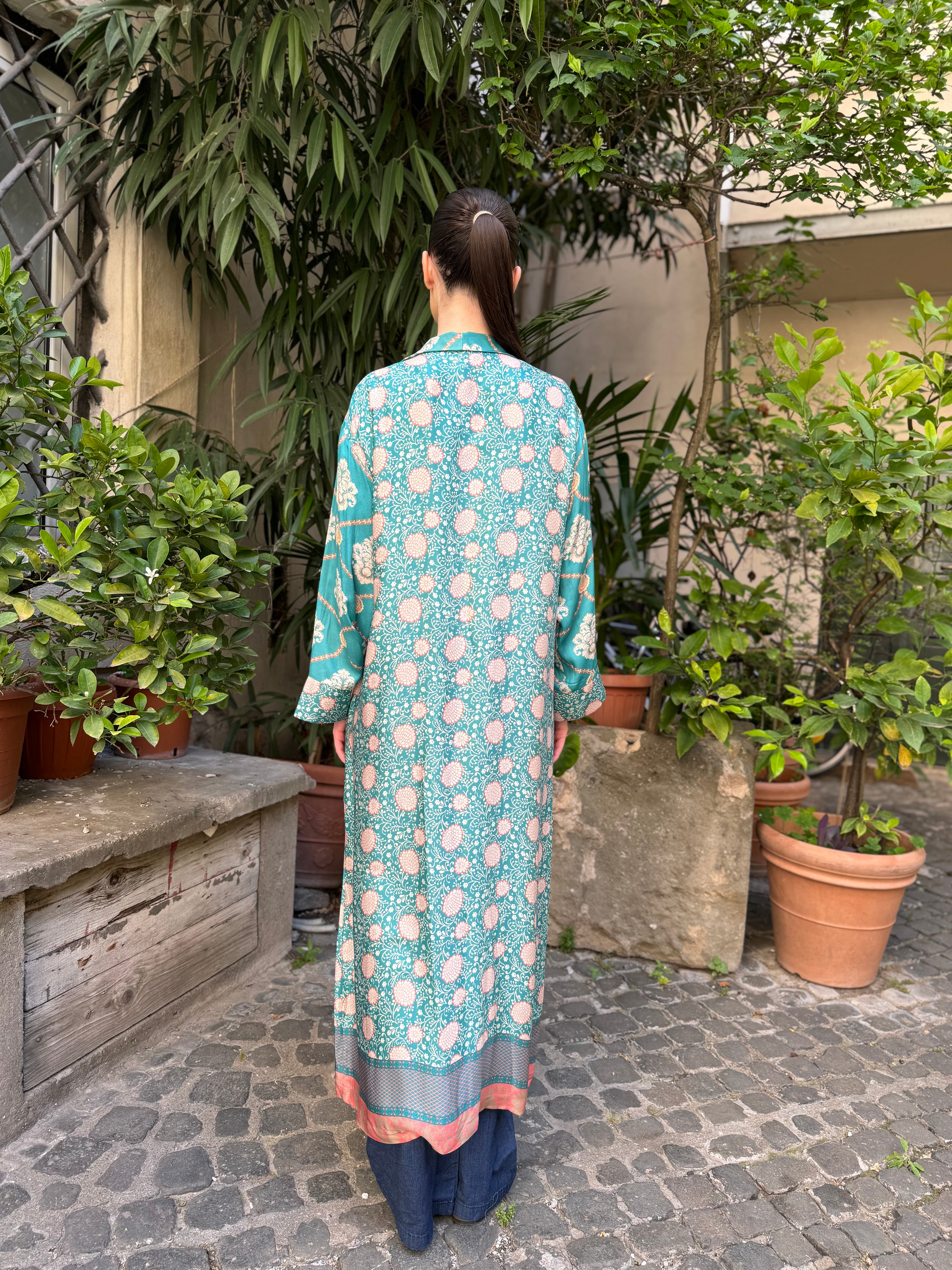WU-SIDE - kimono extra lungo viscosa - AZZURRO ROSA