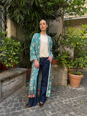 WU-SIDE - kimono extra lungo viscosa - AZZURRO ROSA