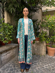 WU-SIDE - kimono extra lungo viscosa - AZZURRO ROSA