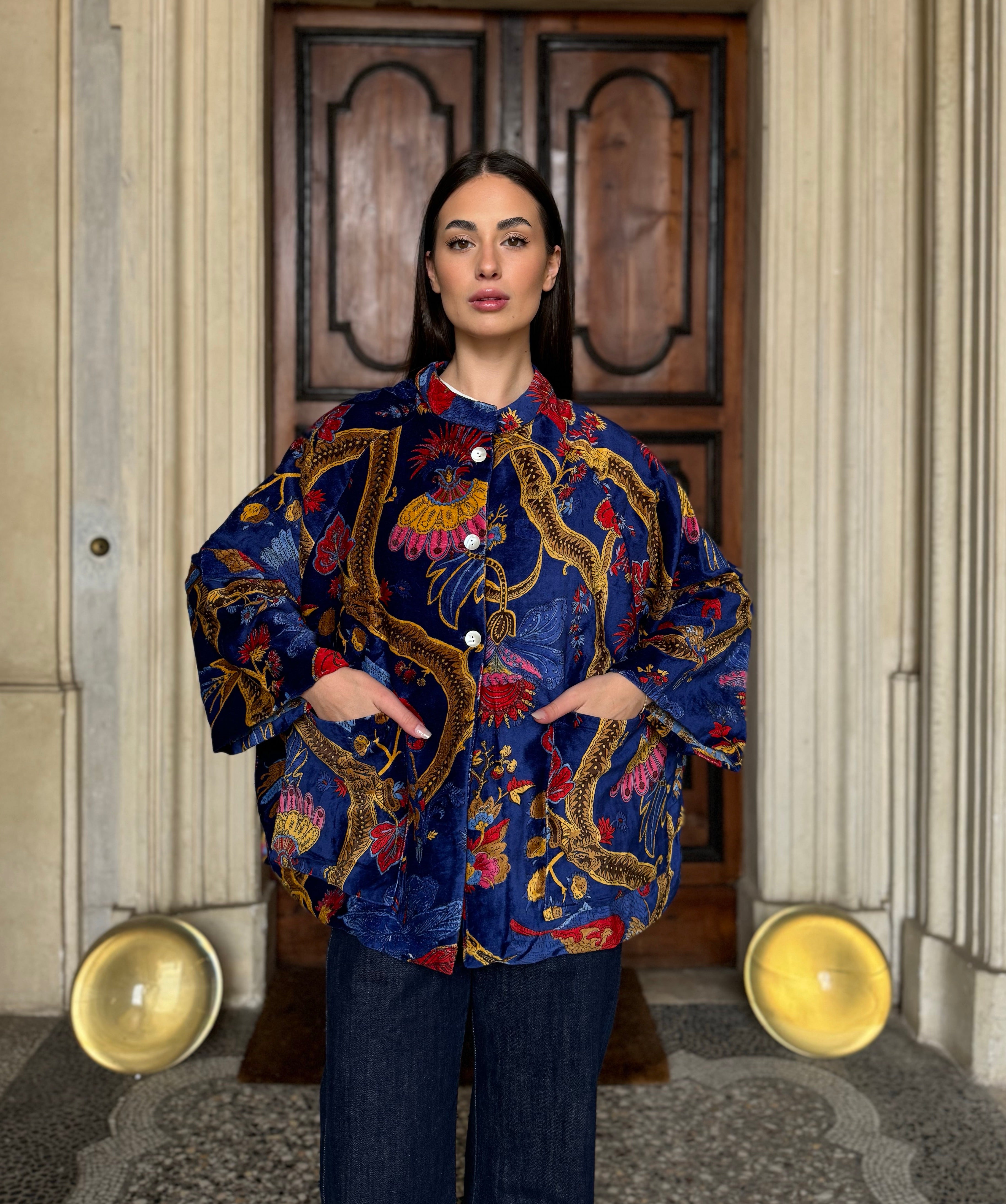 one-hundred-stars-1 - velvet jacket - CLIMBING PEACOCK ROYAL BLUE