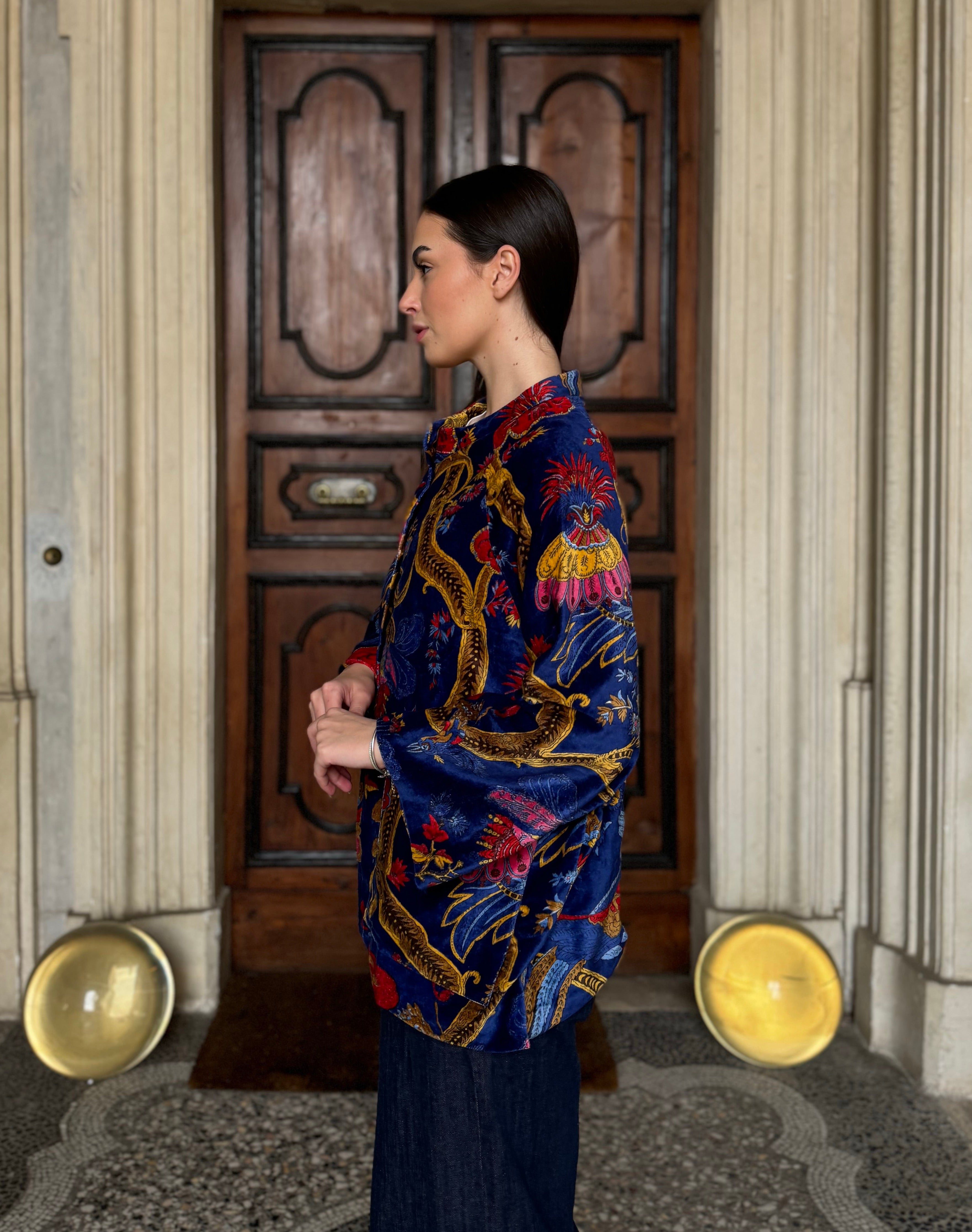 one-hundred-stars-1 - velvet jacket - CLIMBING PEACOCK ROYAL BLUE