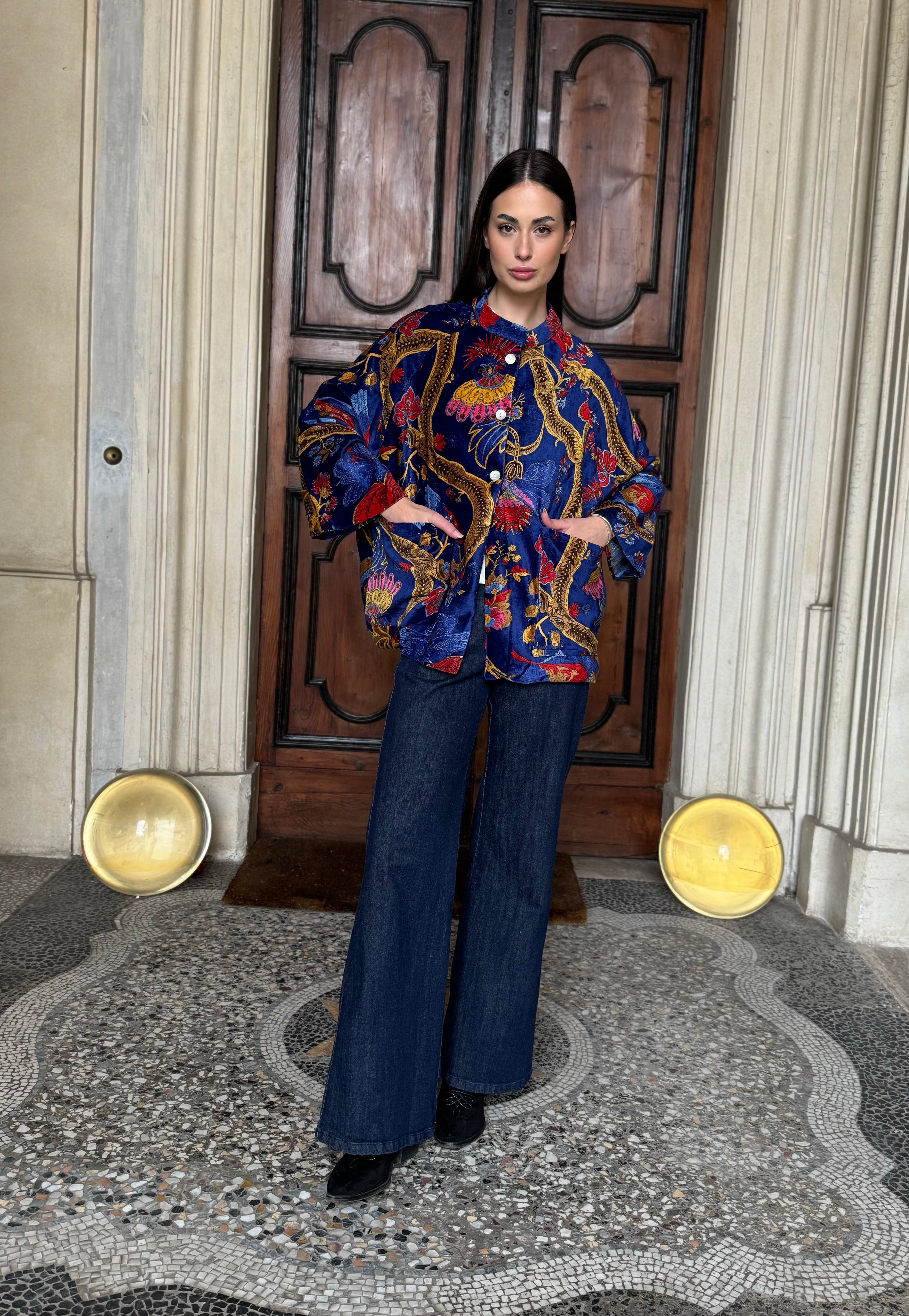 one-hundred-stars-1 - velvet jacket - CLIMBING PEACOCK ROYAL BLUE