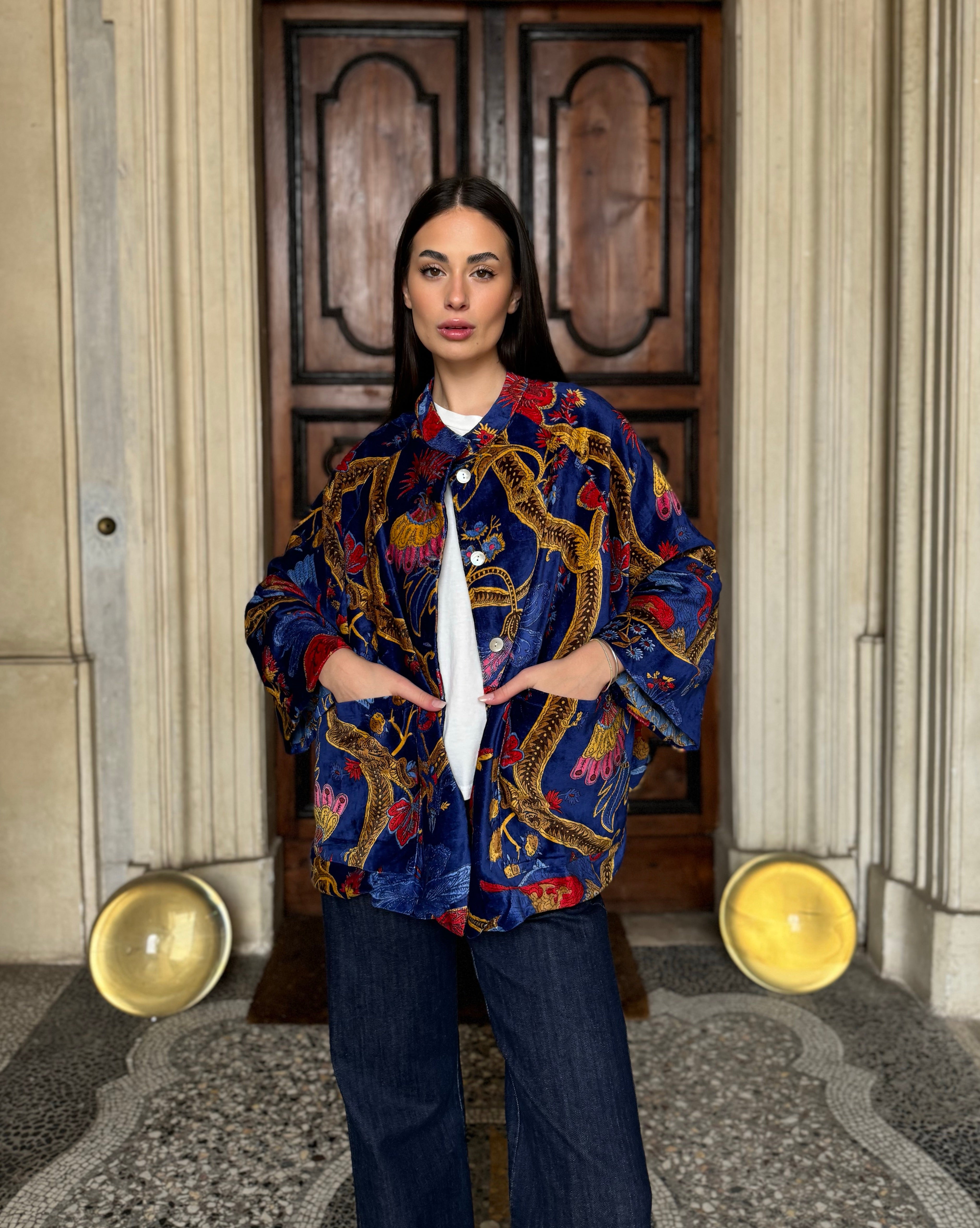 one-hundred-stars-1 - velvet jacket - CLIMBING PEACOCK ROYAL BLUE