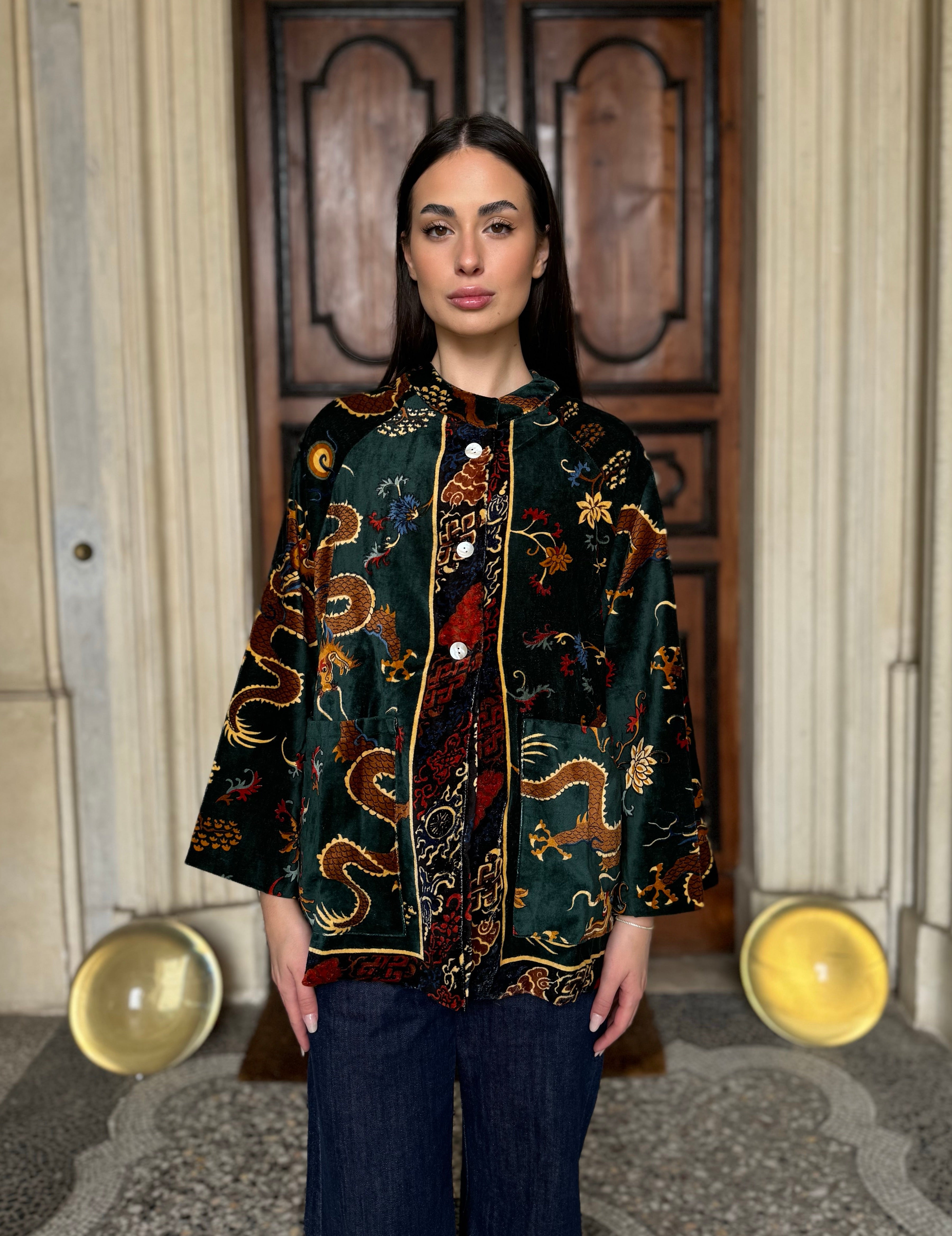one-hundred-stars-1 - velvet jacket - DRAGON GREEN
