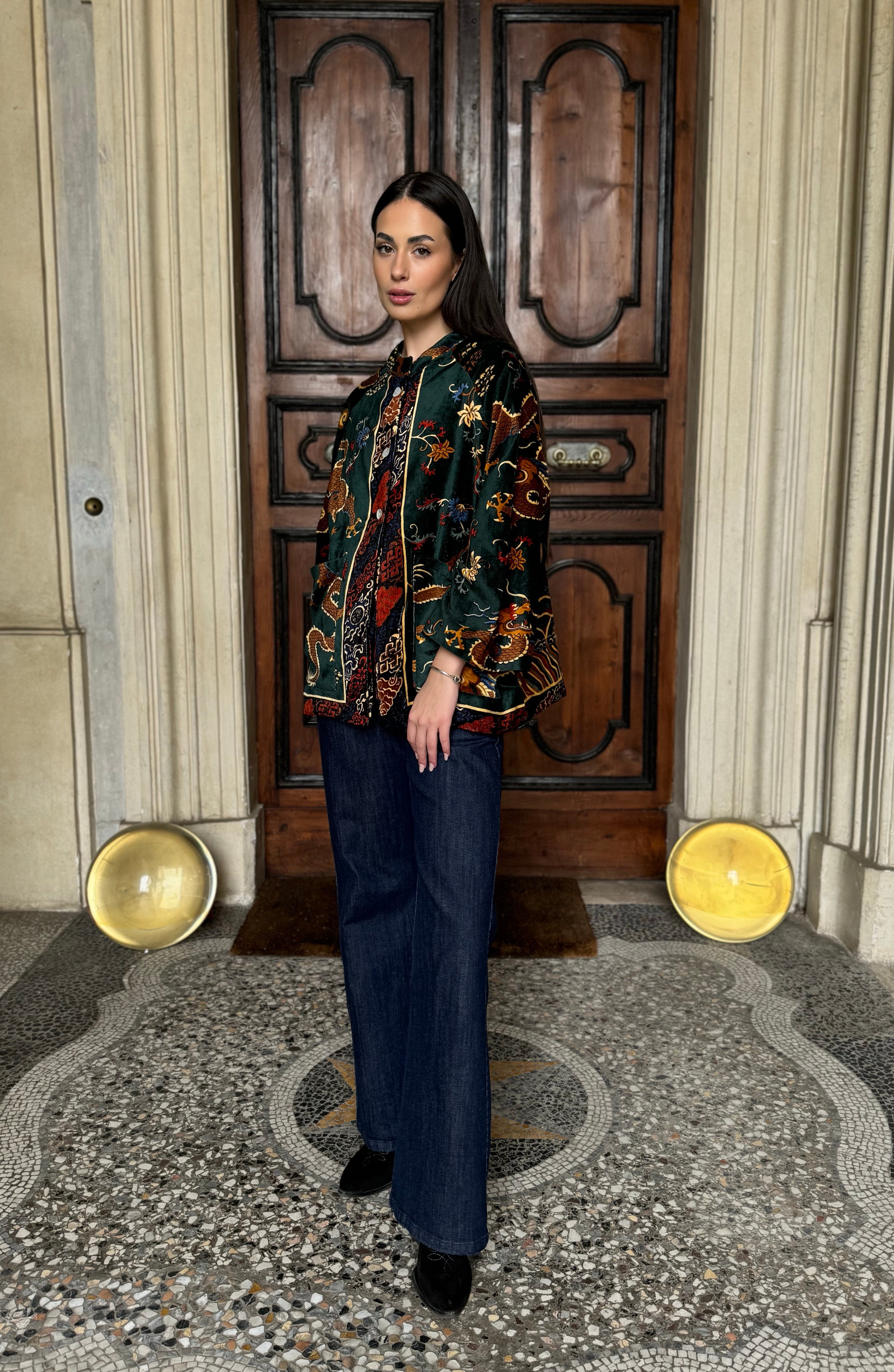 one-hundred-stars-1 - velvet jacket - DRAGON GREEN