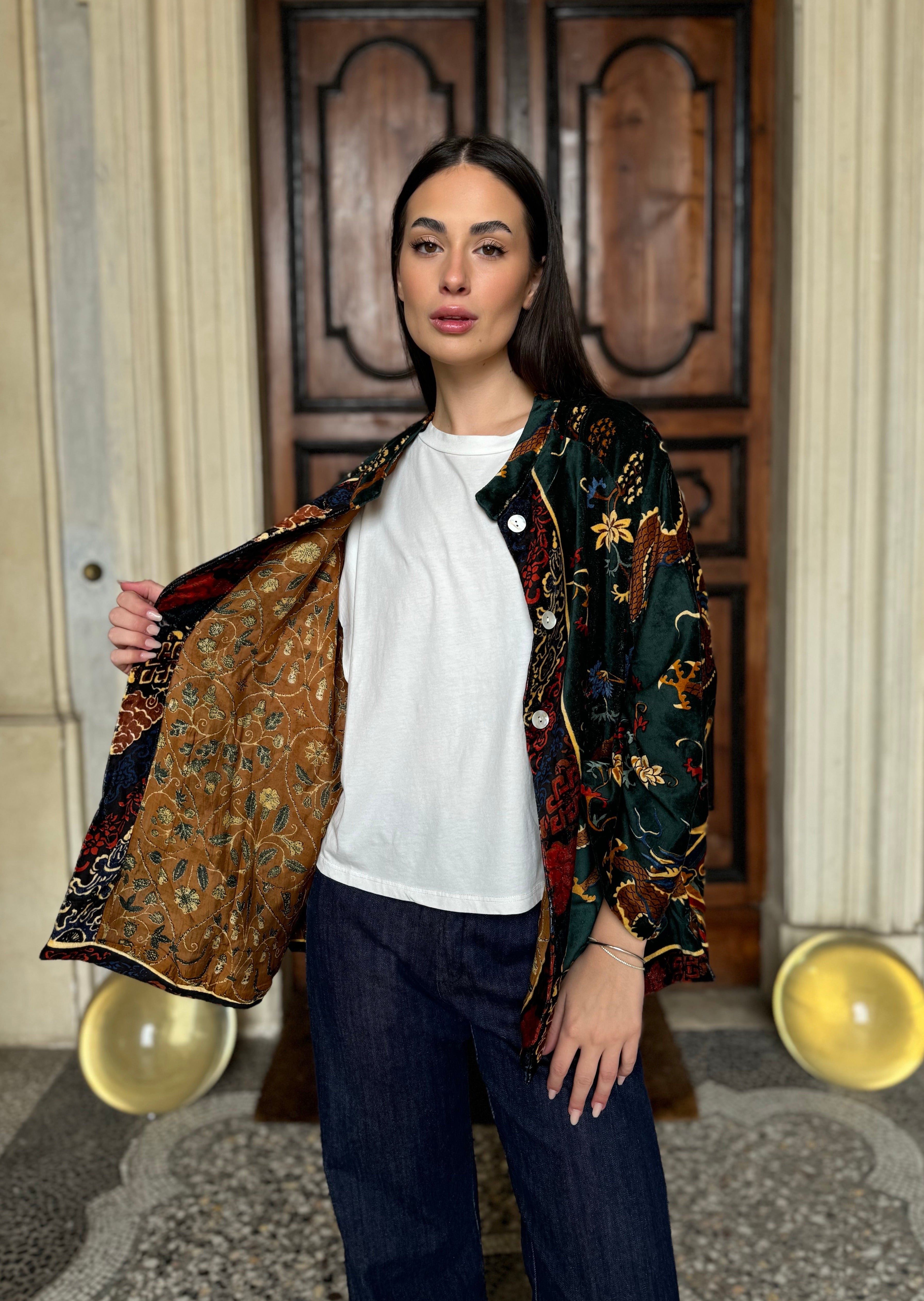 one-hundred-stars-1 - velvet jacket - DRAGON GREEN