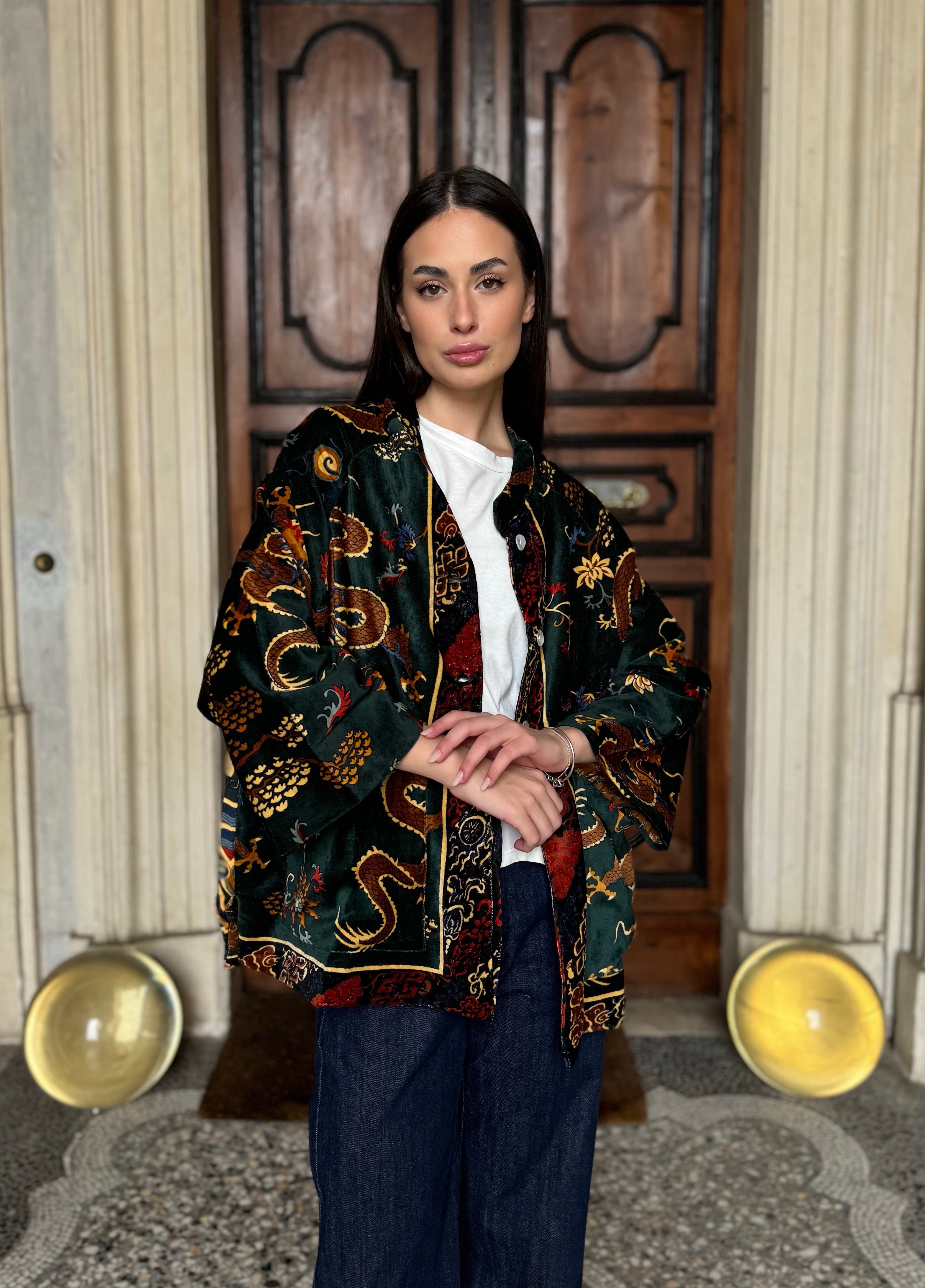 one-hundred-stars-1 - velvet jacket - DRAGON GREEN