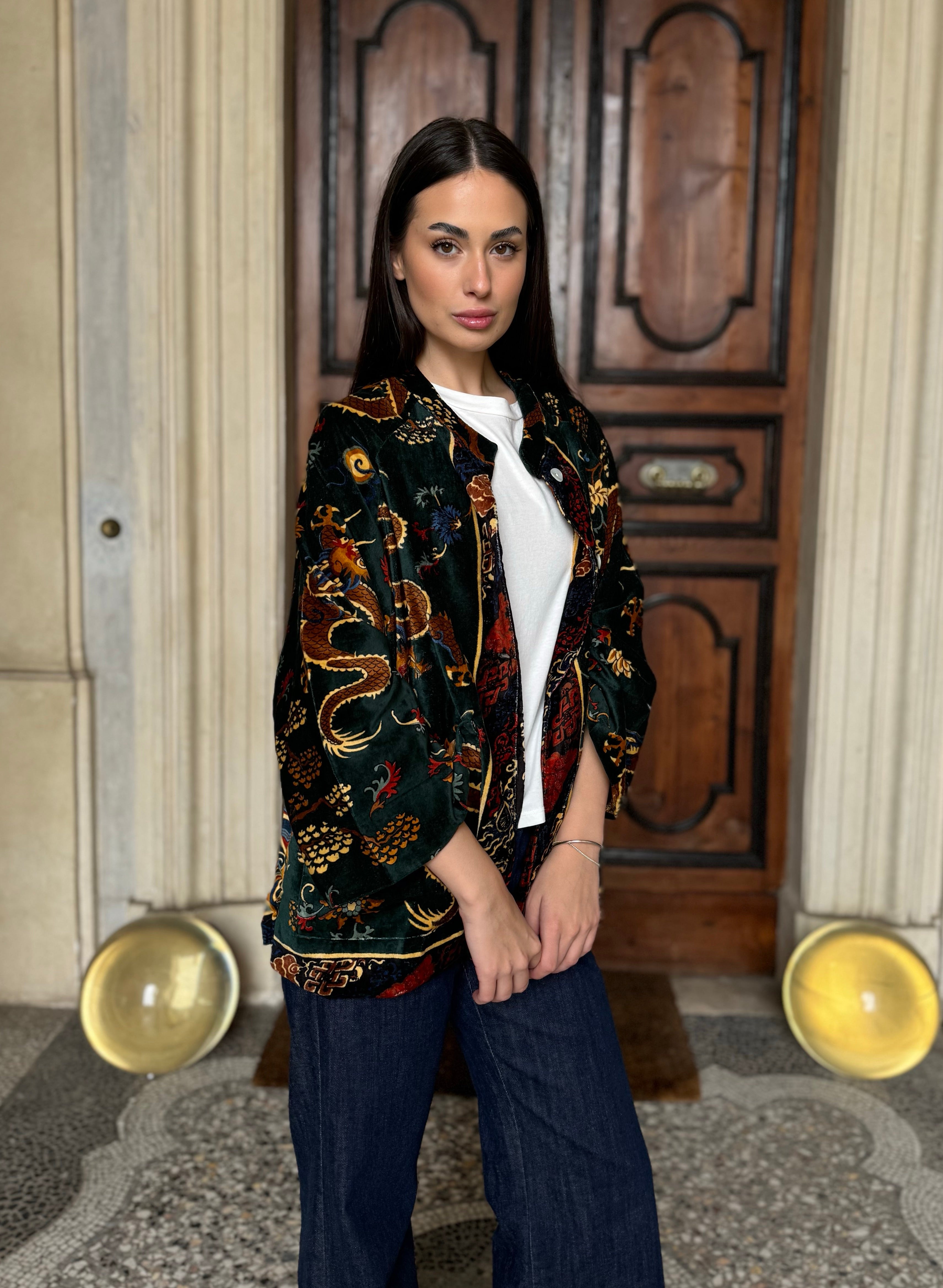 one-hundred-stars-1 - velvet jacket - DRAGON GREEN