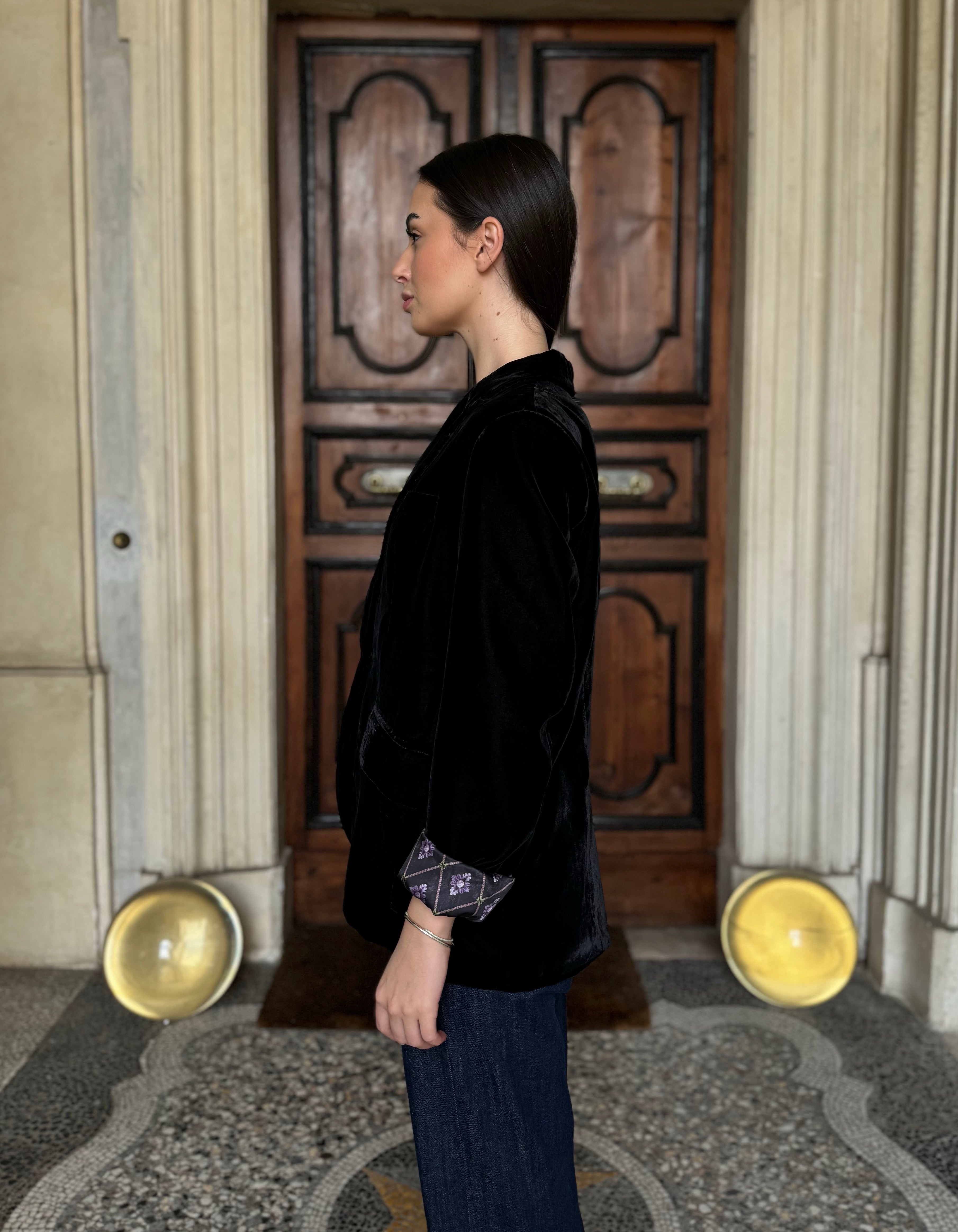 WU-SIDE - giacca velluto interno fantasia - NERO