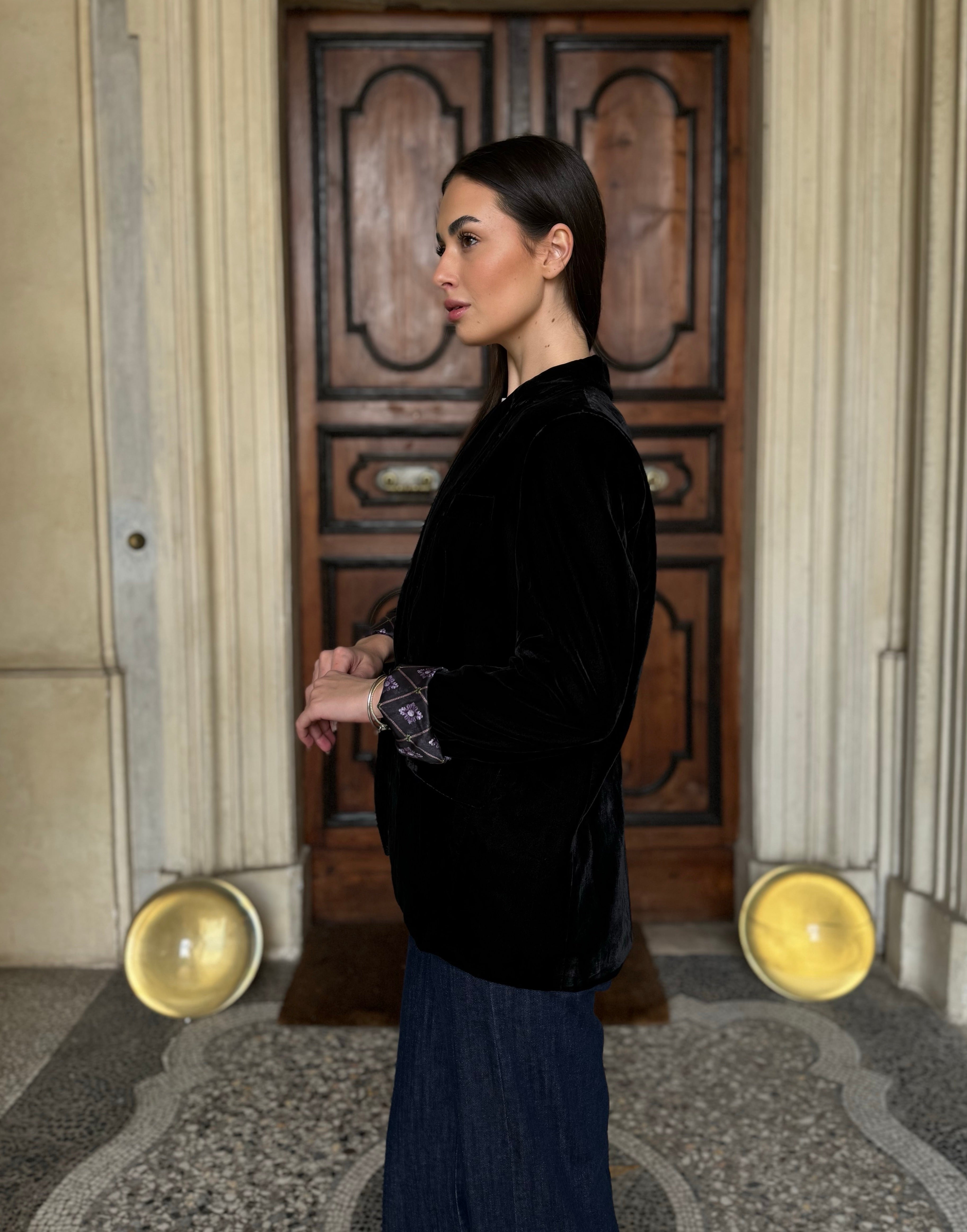 WU-SIDE - giacca velluto interno fantasia - NERO