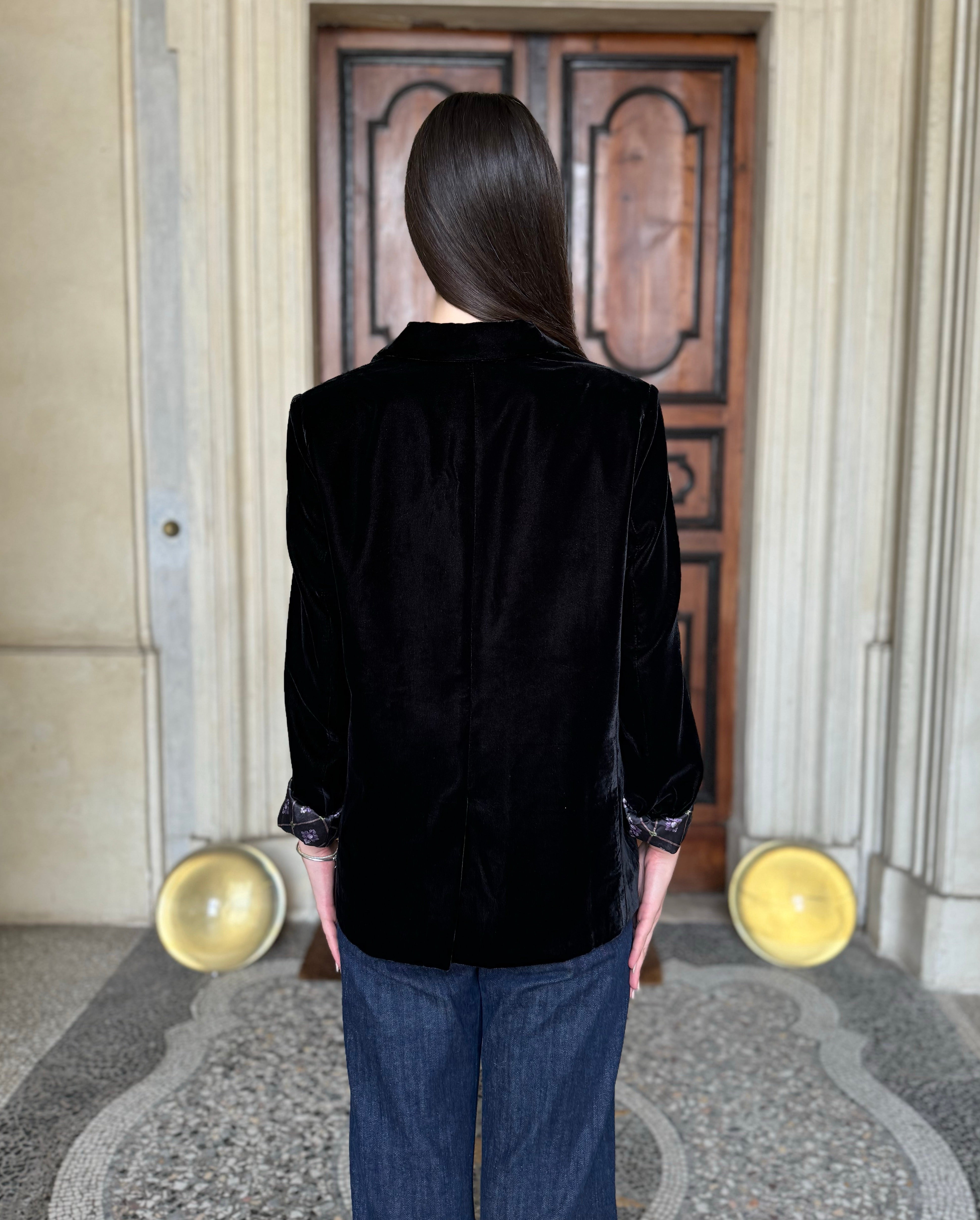WU-SIDE - giacca velluto interno fantasia - NERO