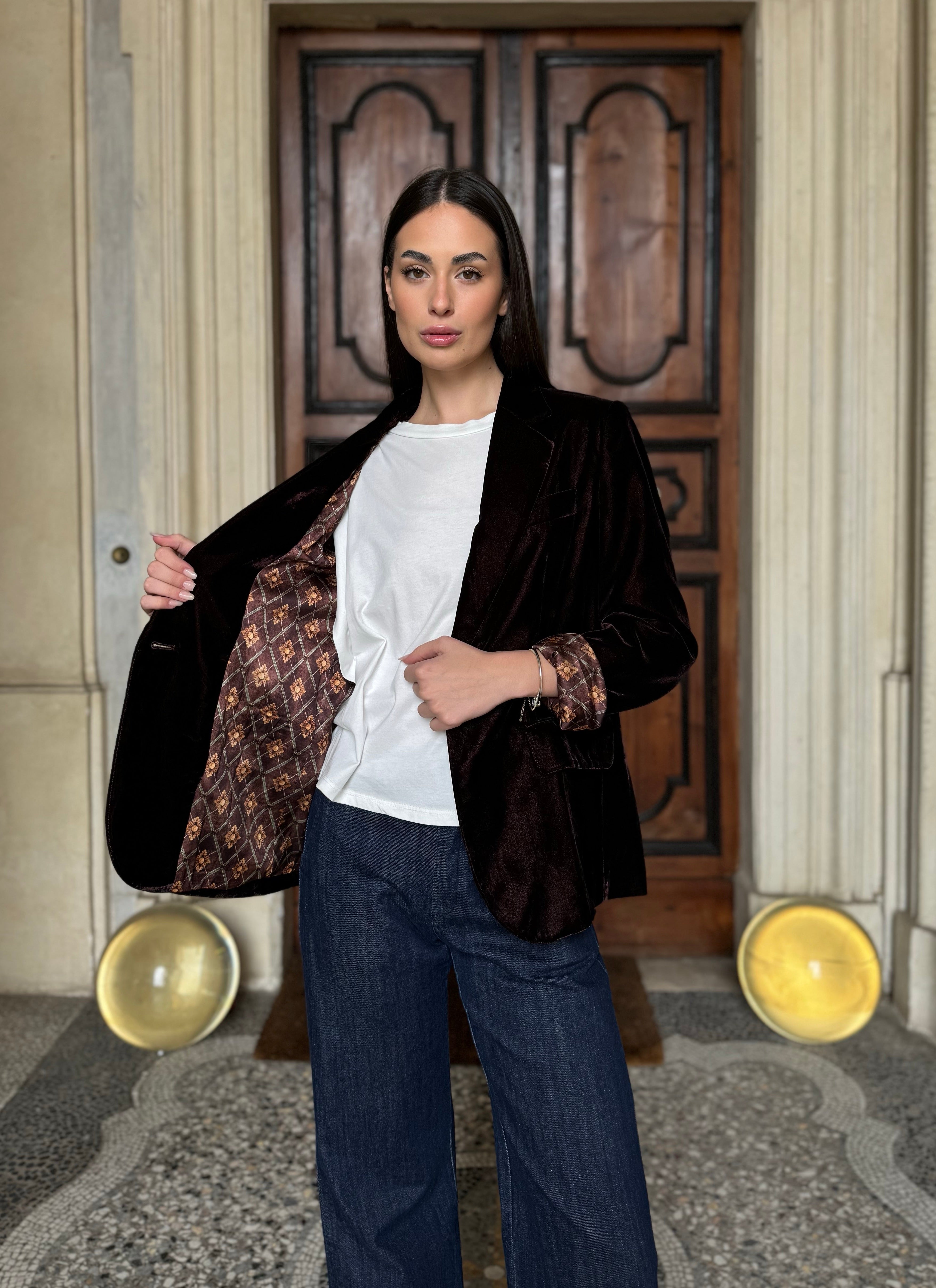 WU-SIDE - giacca velluto interno fantasia - CAFFE