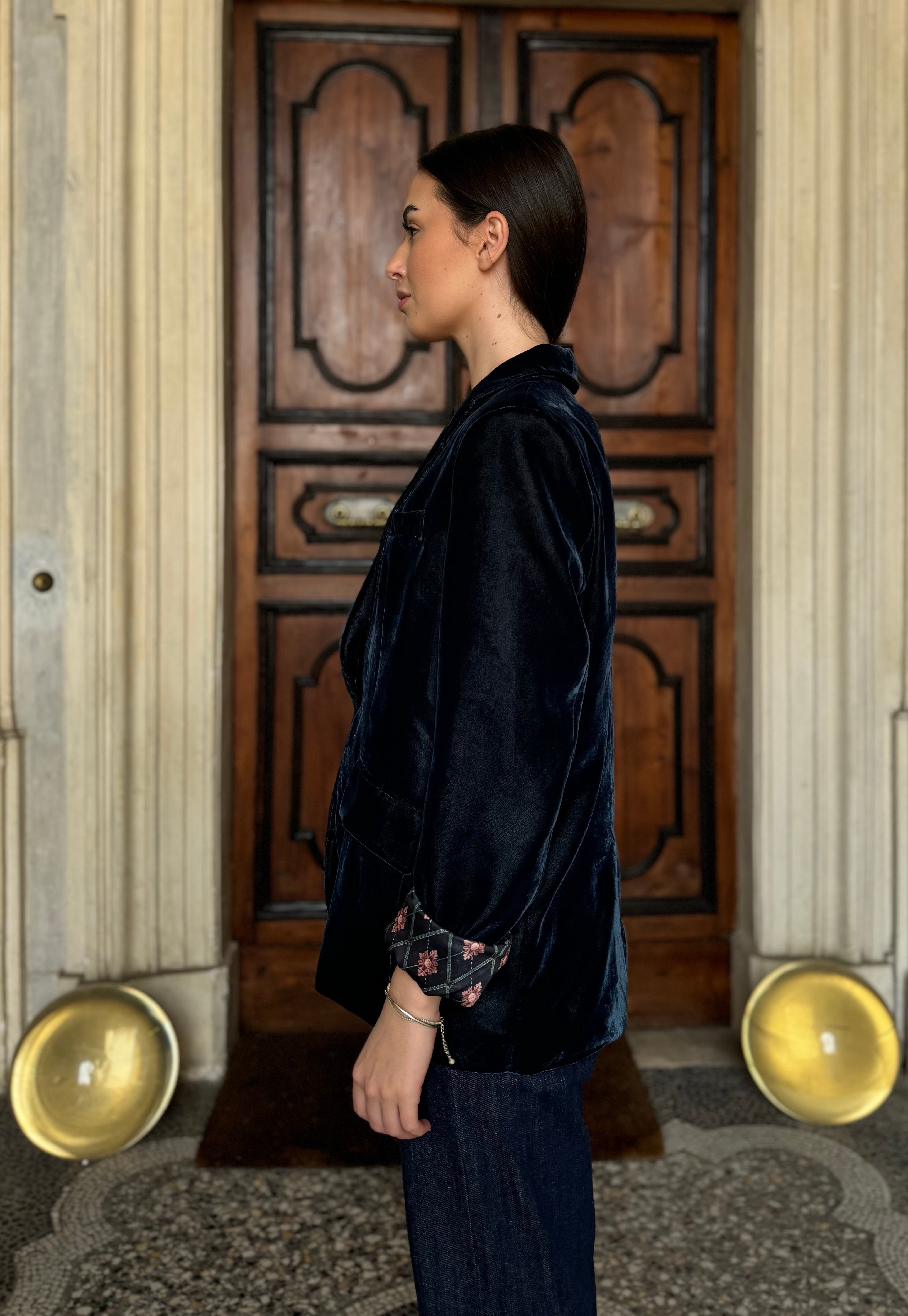 WU-SIDE - giacca velluto interno fantasia - BLUE