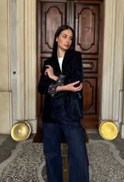 WU-SIDE - giacca velluto interno fantasia - BLUE
