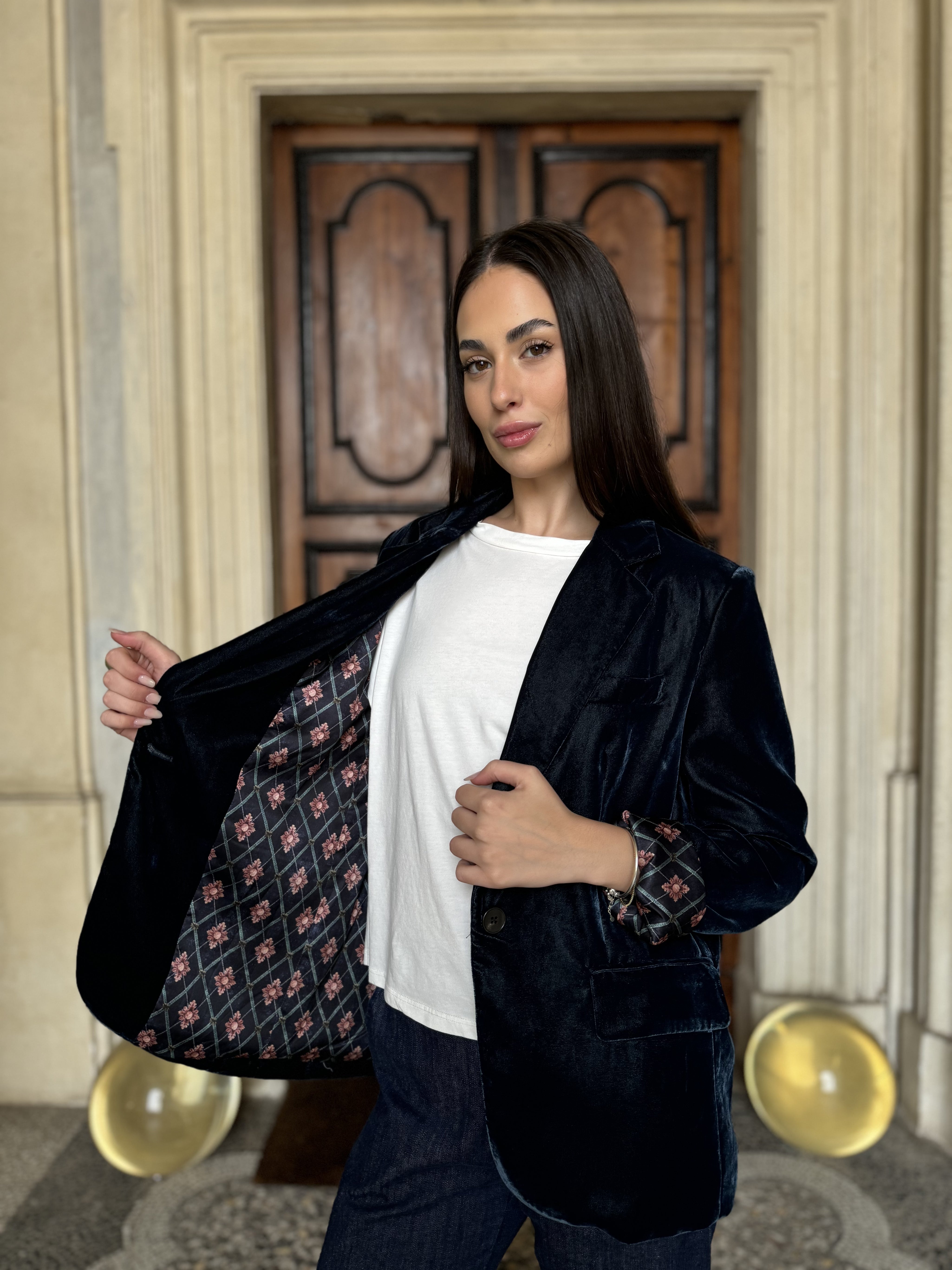 WU-SIDE - giacca velluto interno fantasia - BLUE