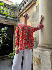 ARTEFILIA - blusa mussola di cotone eva - ARANCIO FLOWERS