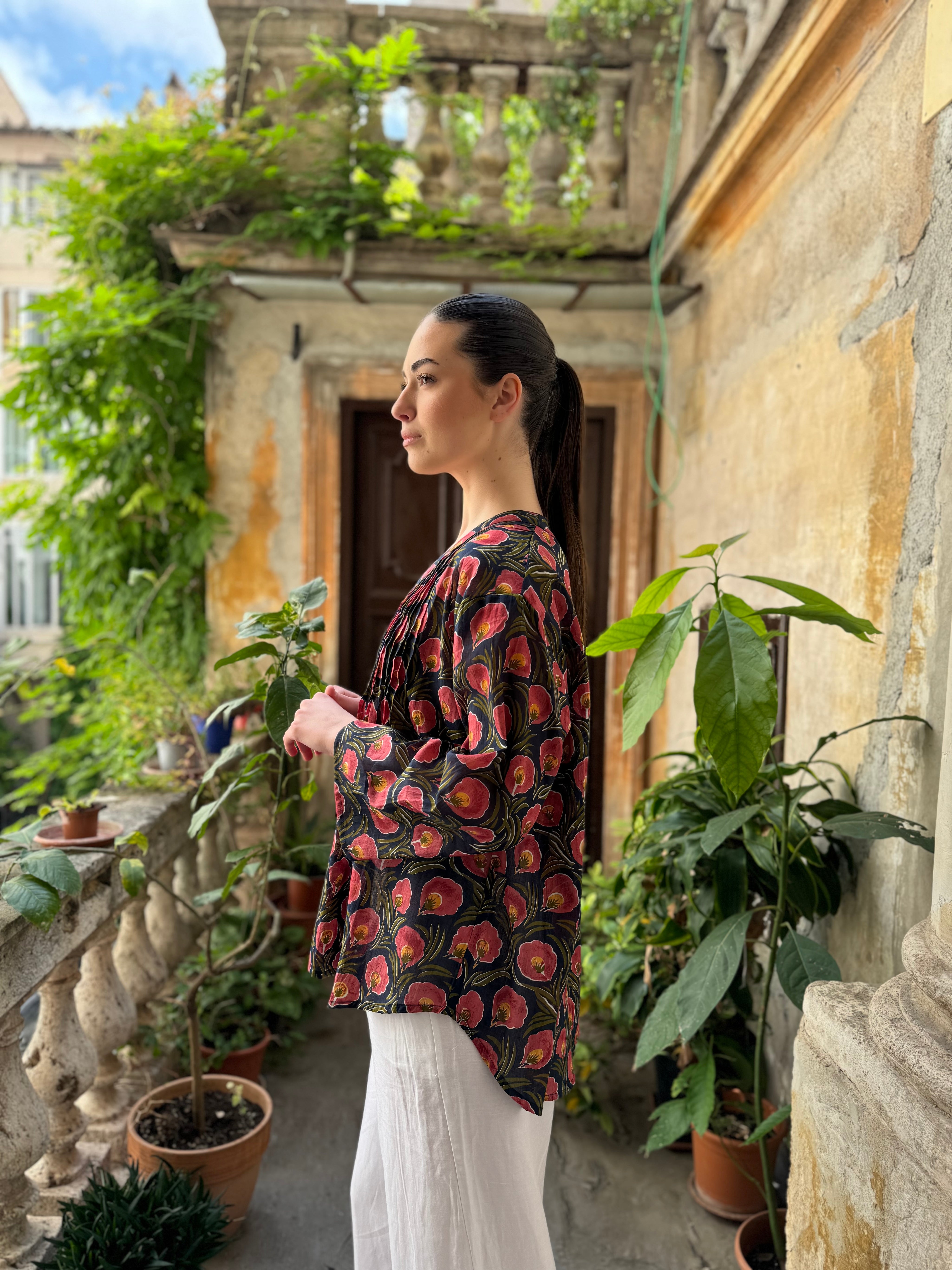 ARTEFILIA - blusa mussola di cotone eva - BLUE FLOWERS