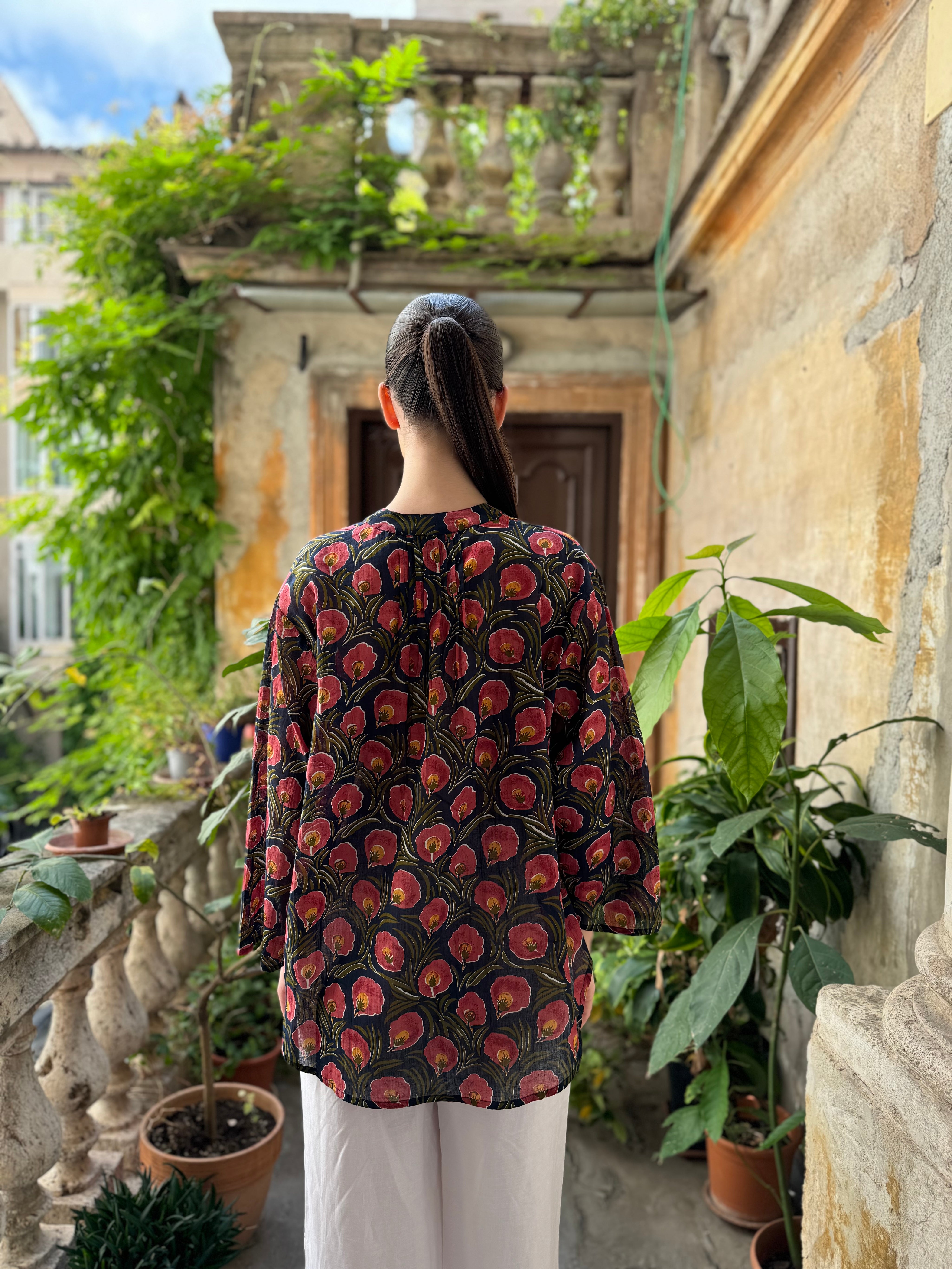 ARTEFILIA - blusa mussola di cotone eva - BLUE FLOWERS
