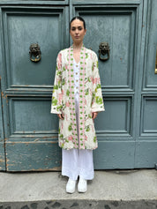 WU-SIDE - kimono fantasia mussola cotone - BURRO VERDE