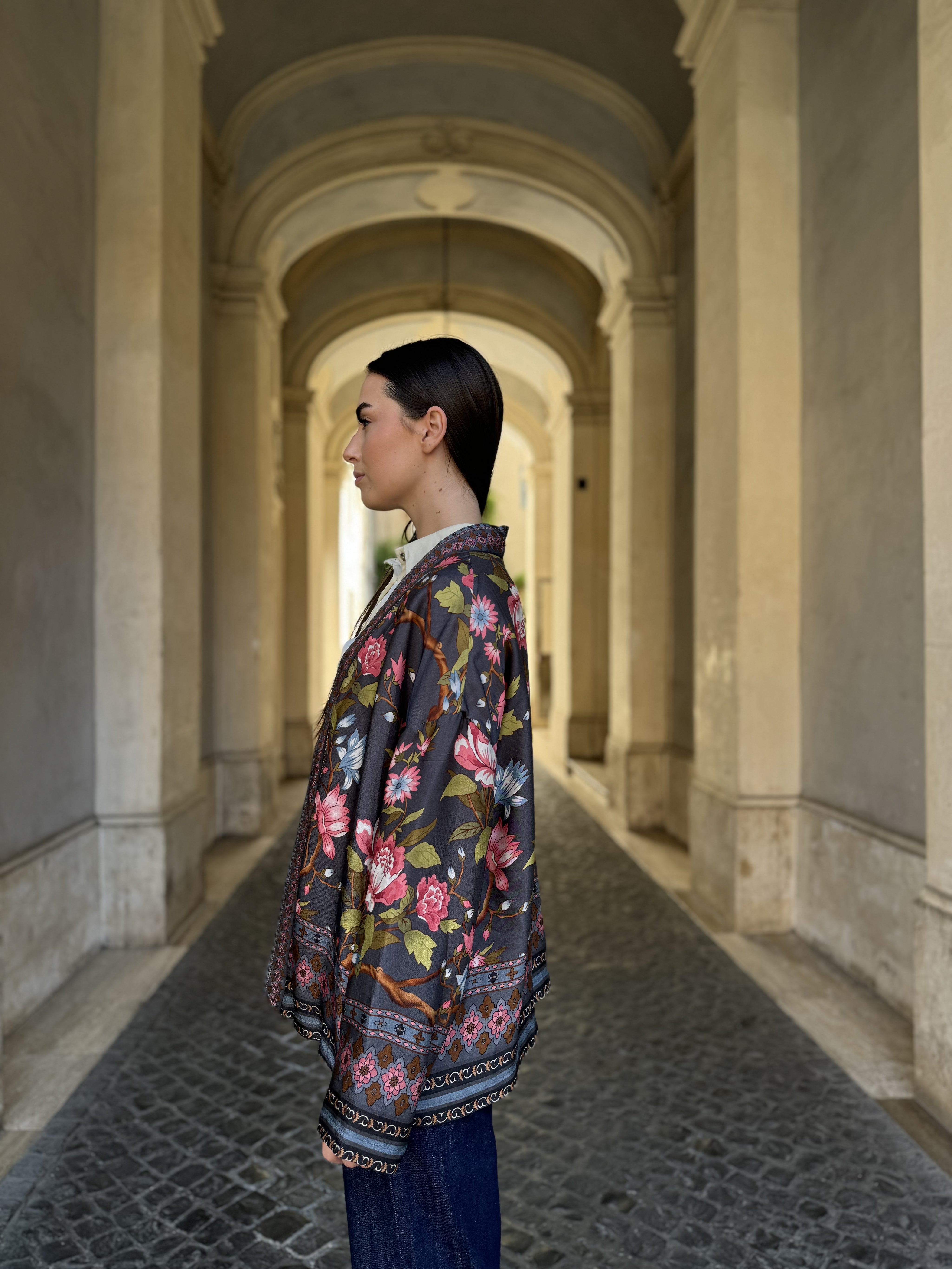 WU-SIDE - giacca kimono fantasia - GRIGIO