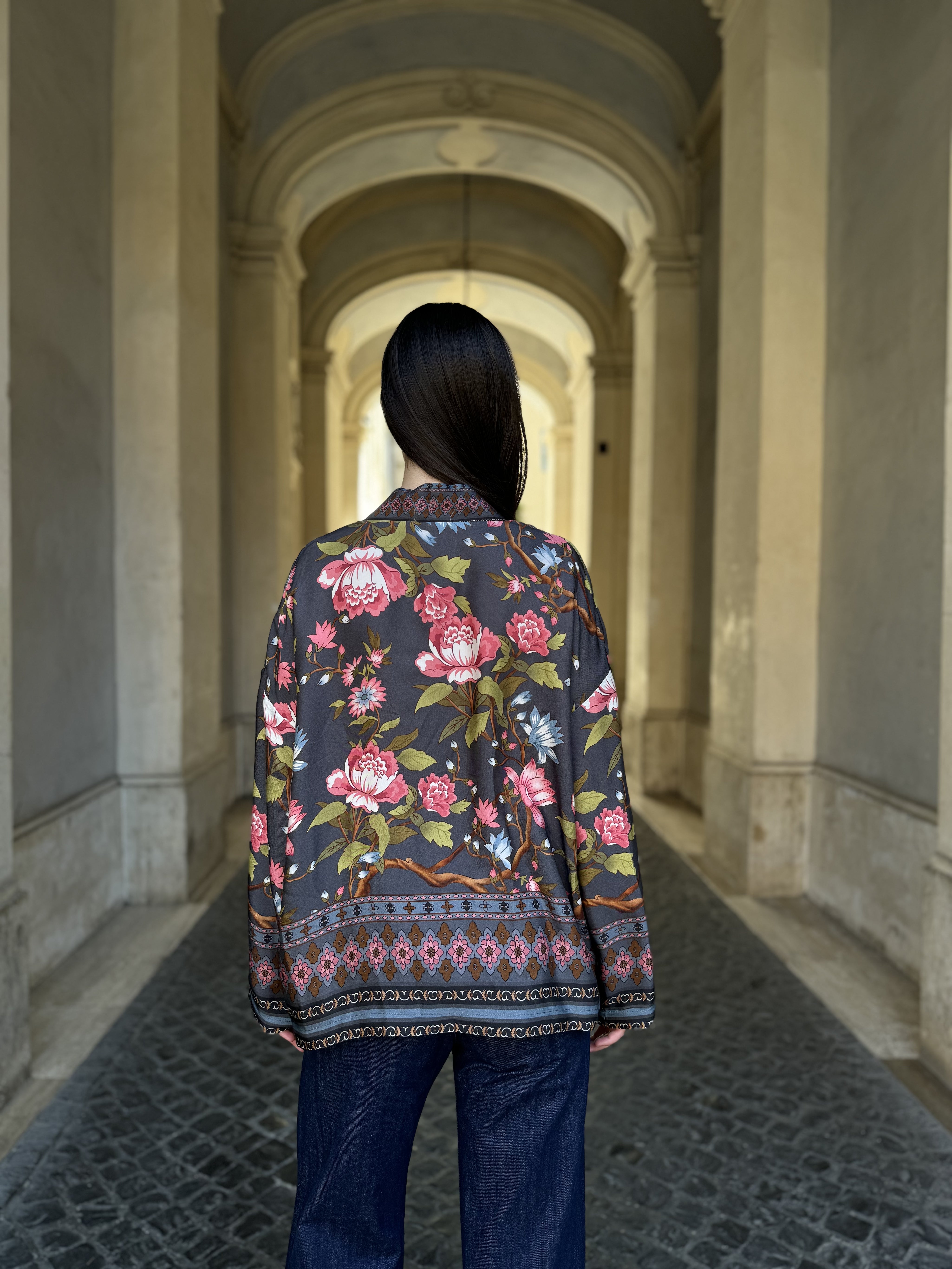 WU-SIDE - giacca kimono fantasia - GRIGIO