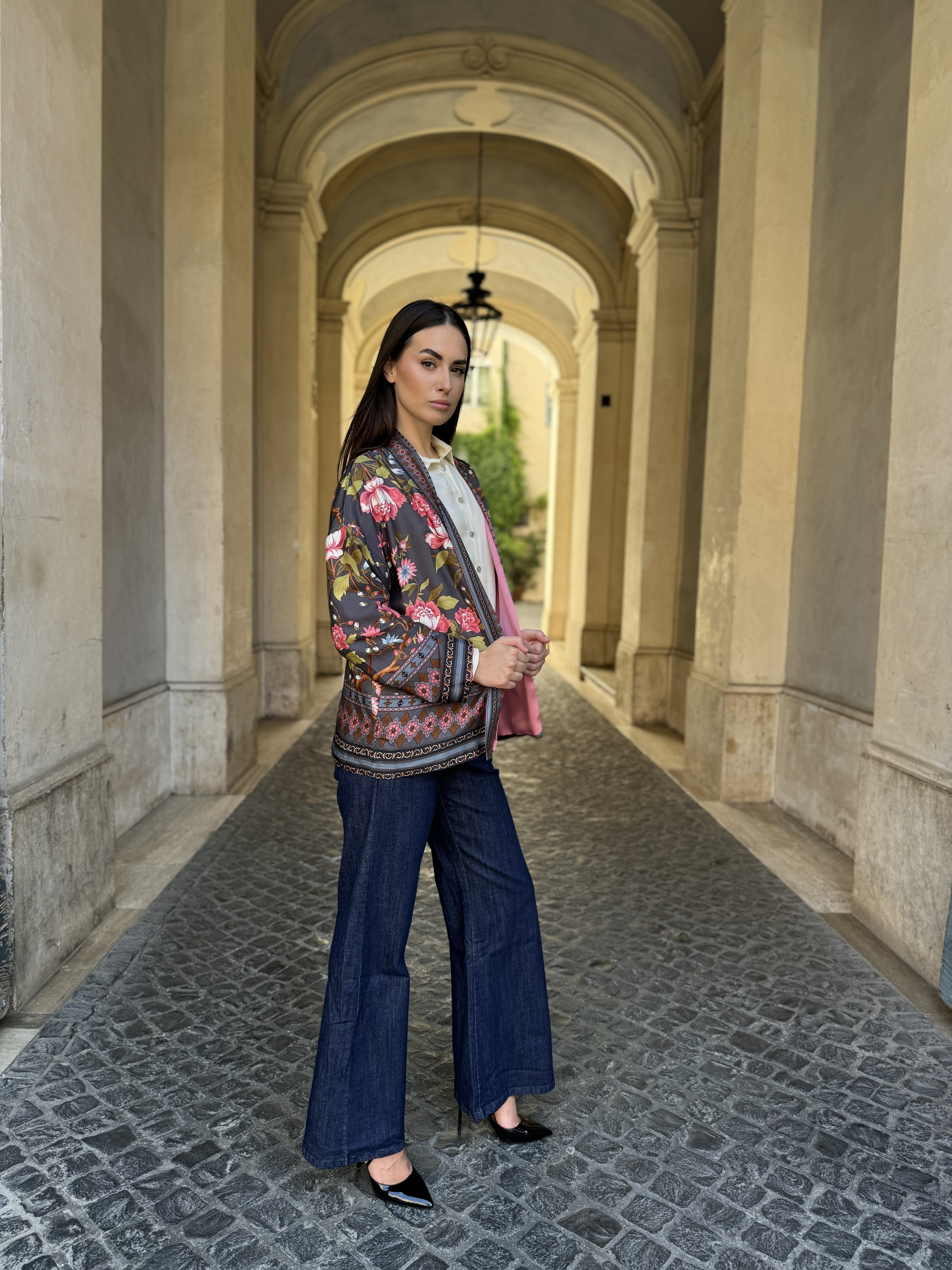 WU-SIDE - giacca kimono fantasia - GRIGIO