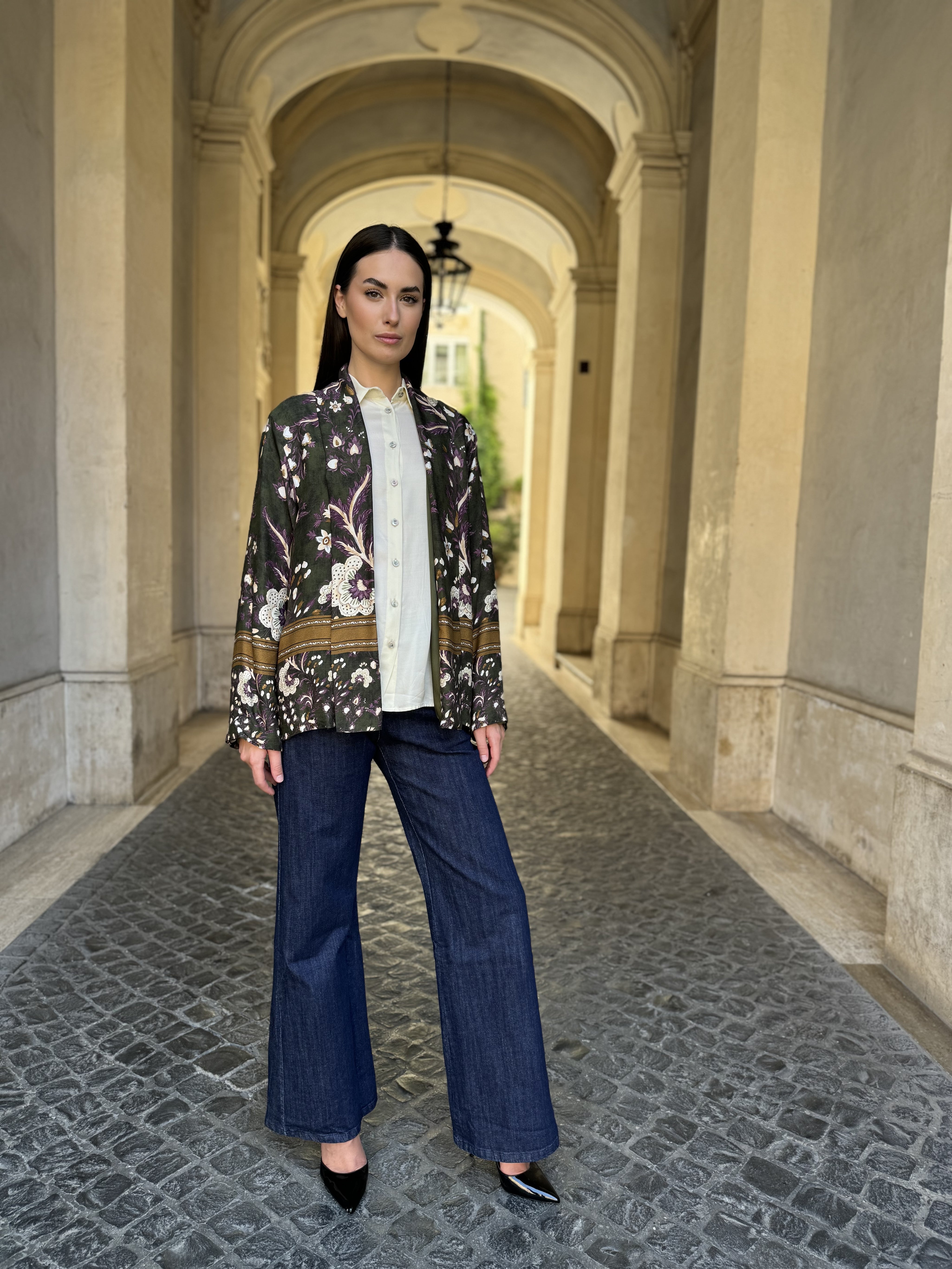WU-SIDE - giacca kimono fantasia - VERDE