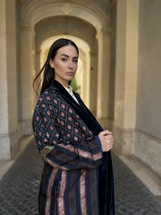 WU-SIDE - kimono fantasia inserto in velluto - BLUE