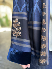 WU-SIDE - giacca kimono viscosa inserto velluto- BLUE