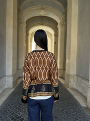 WU-SIDE - giacca kimono viscosa inserti velluto - MARRONE