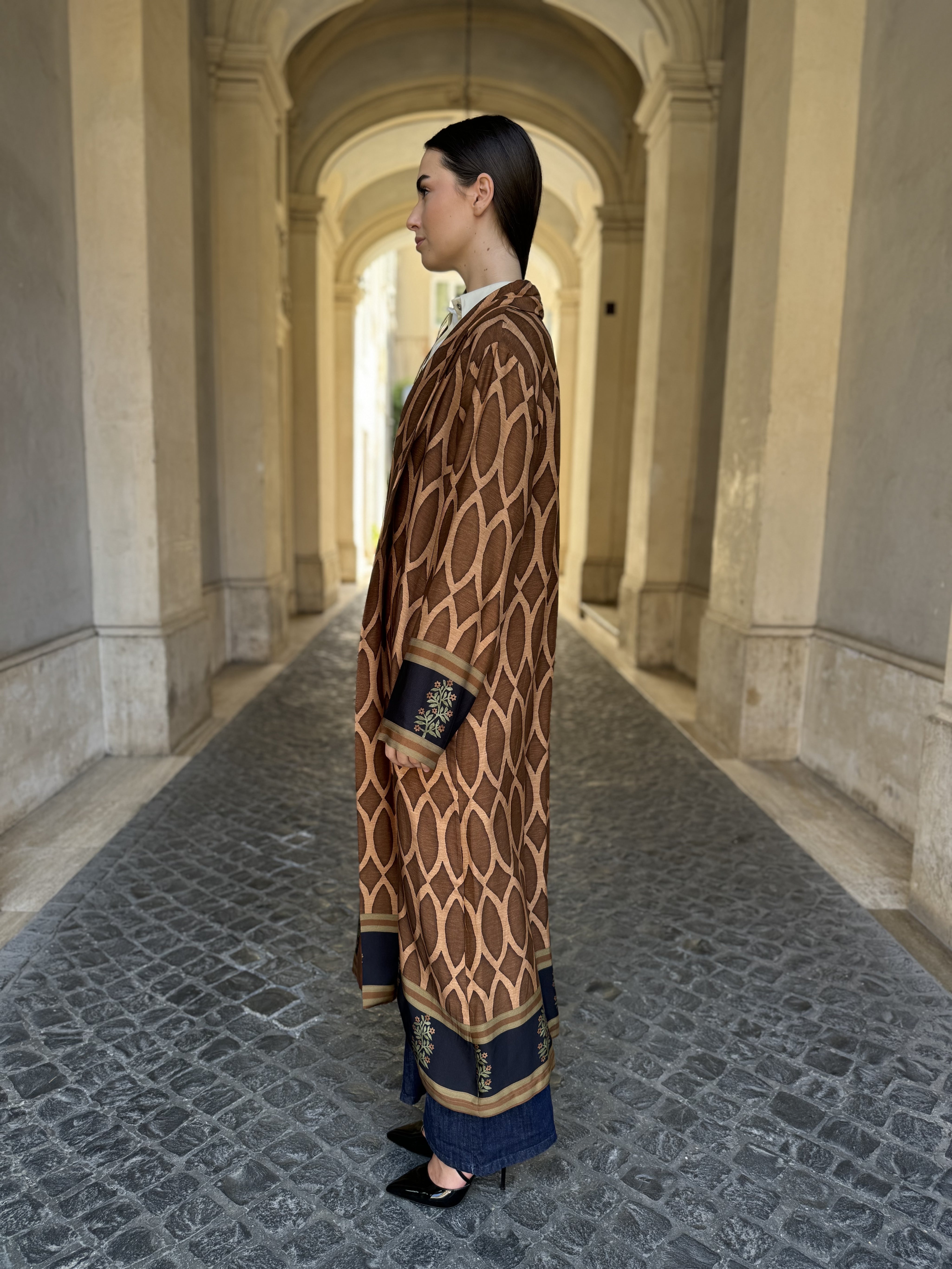 WU-SIDE - kimono extra lungo viscosa - MARRONE