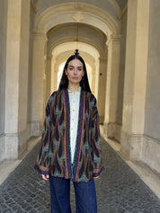 WU-SIDE - giacca kimono fantasia viscosa - NERO