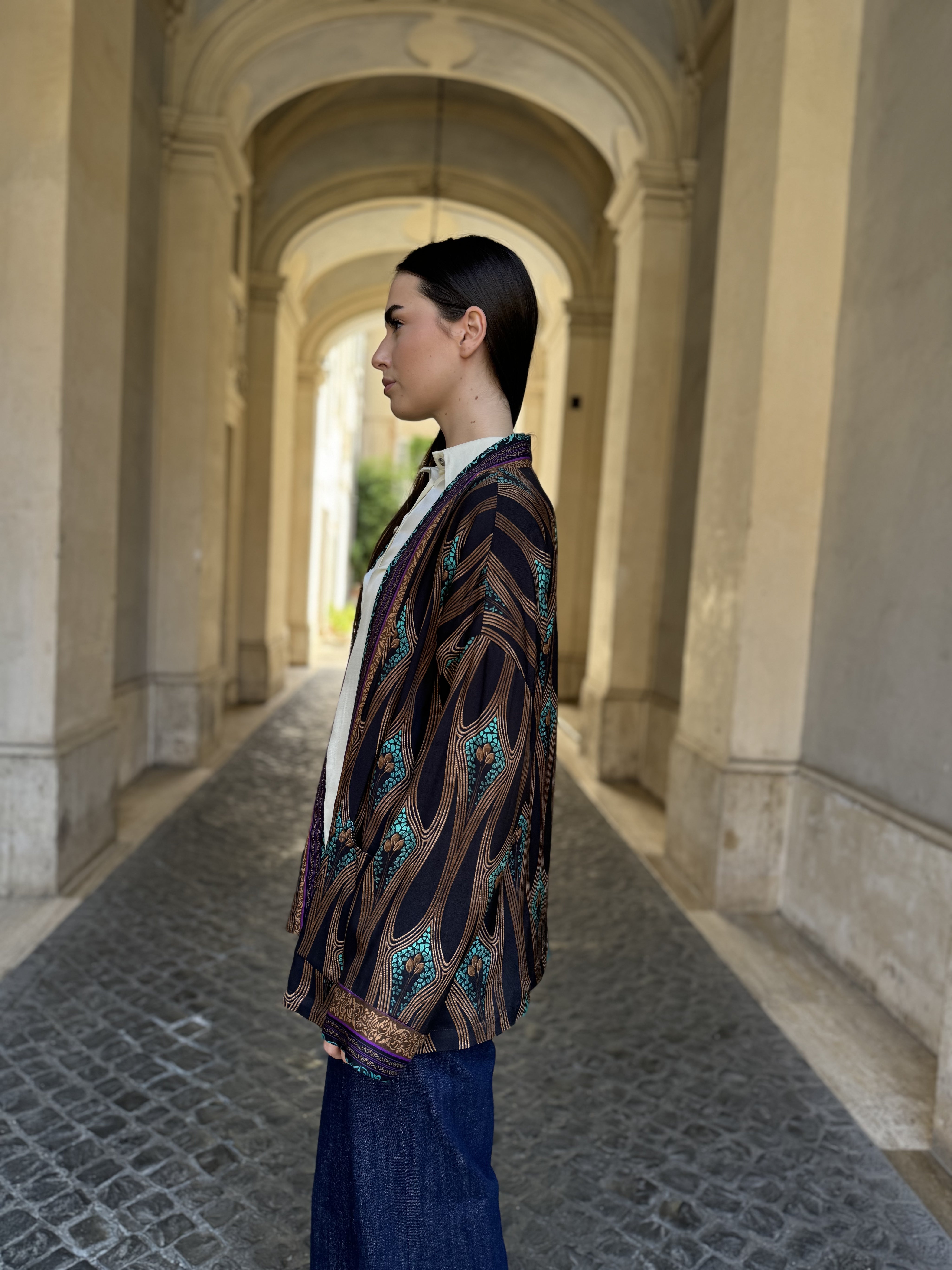 WU-SIDE - giacca kimono fantasia viscosa - NERO