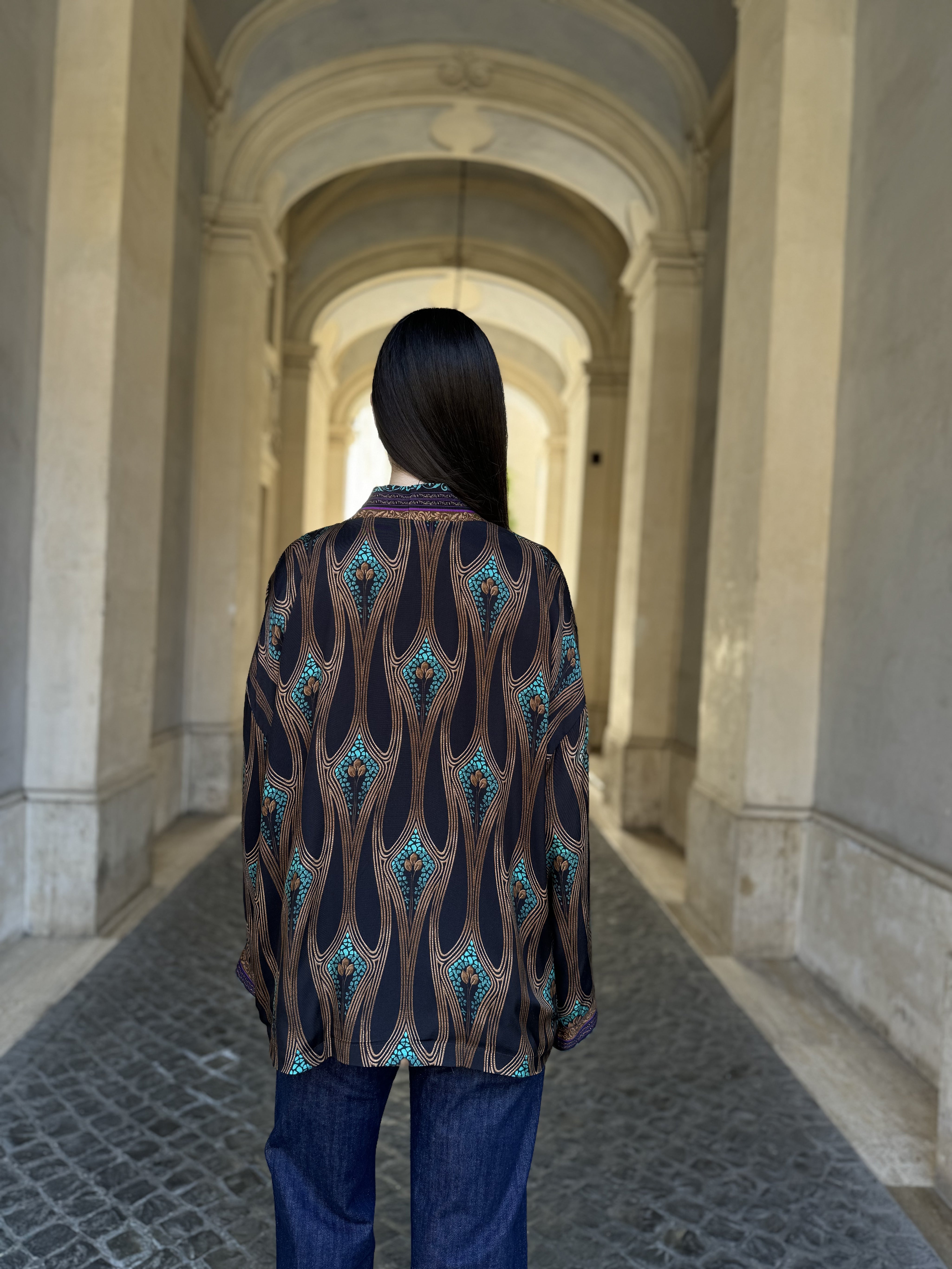WU-SIDE - giacca kimono fantasia viscosa - NERO