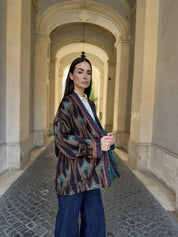 WU-SIDE - giacca kimono fantasia viscosa - NERO