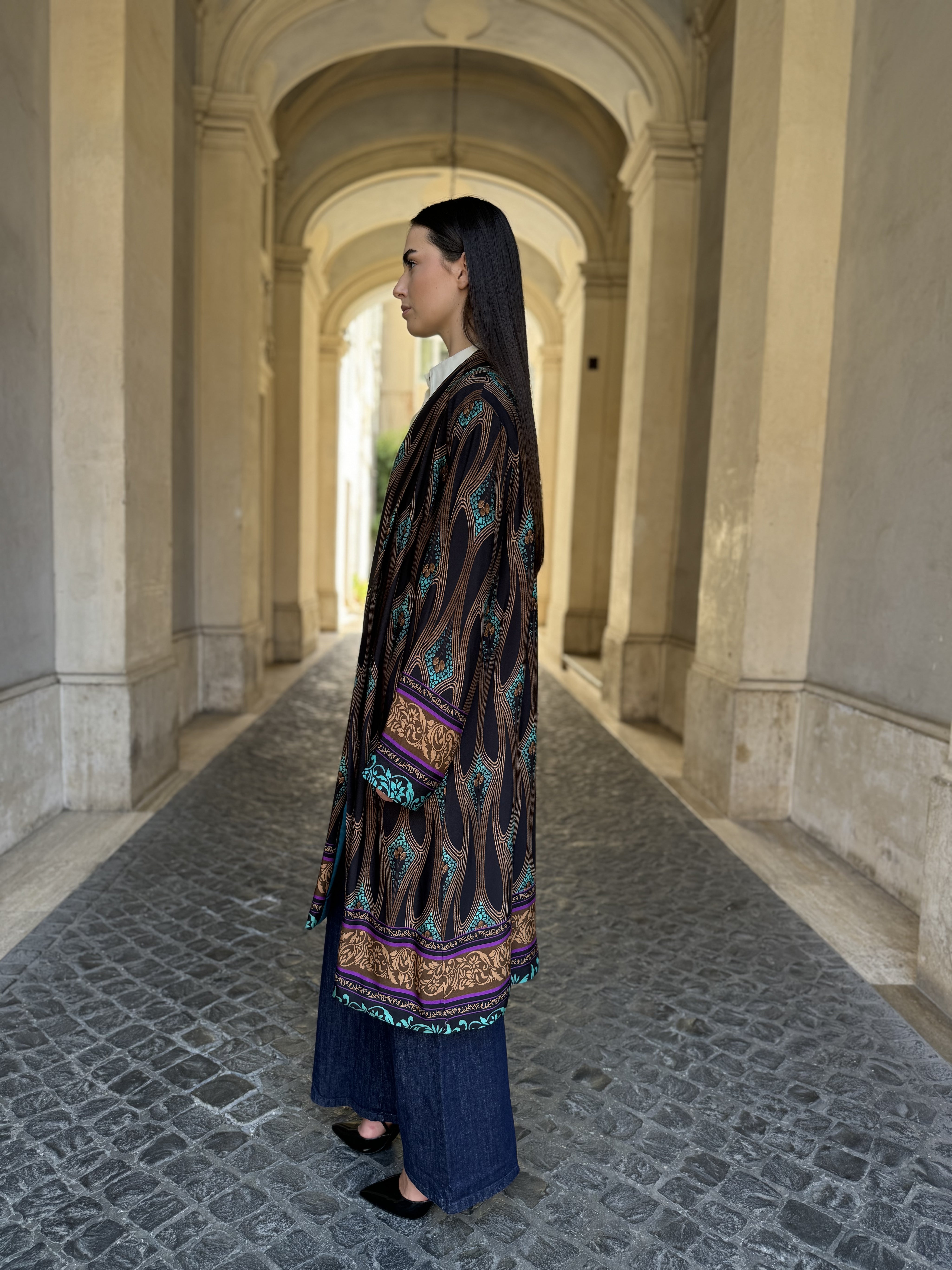 WU-SIDE - kimono fantasia viscosa - NERO