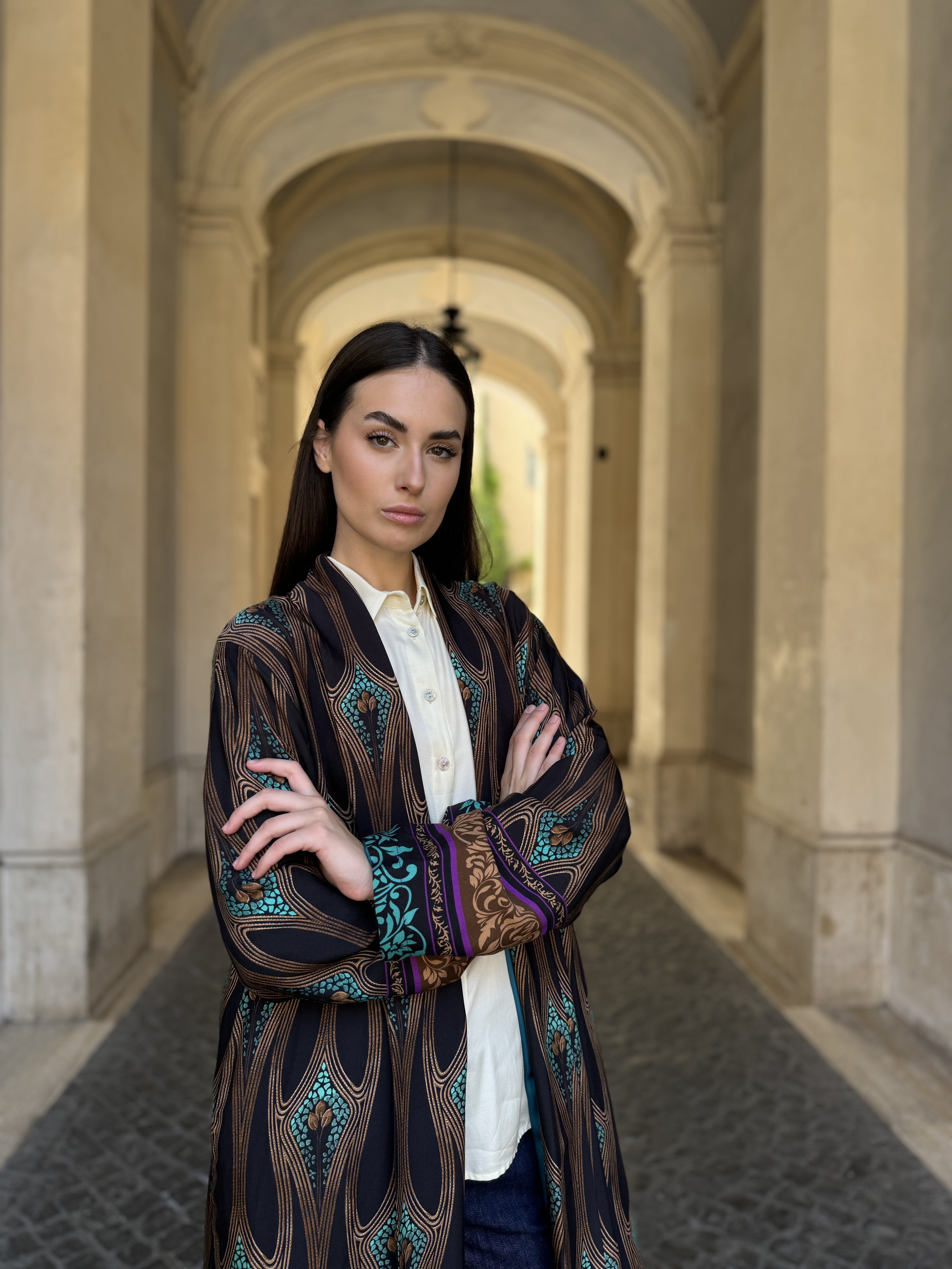 WU-SIDE - kimono fantasia viscosa - NERO