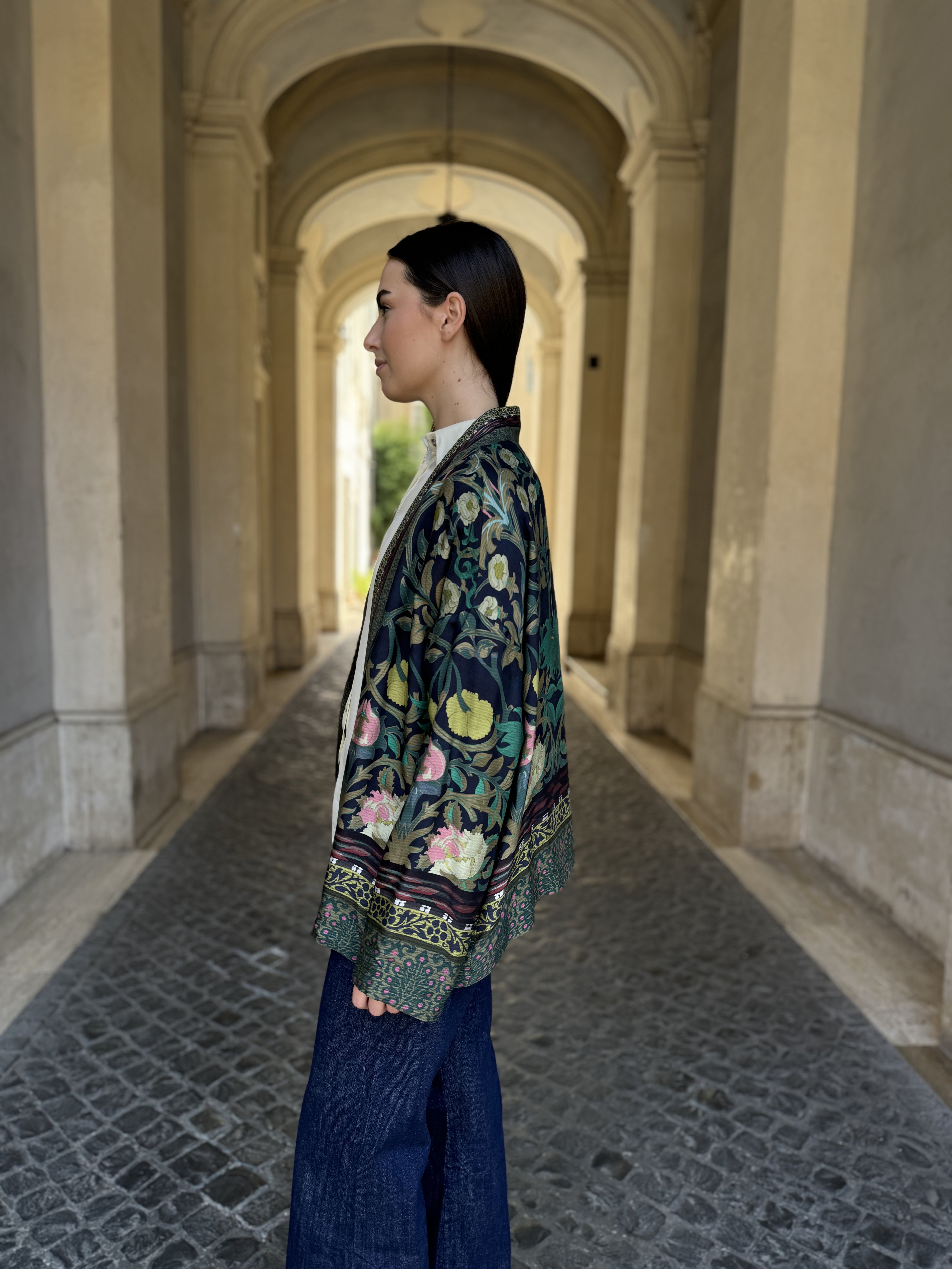 WU-SIDE - giacca kimono fantasia viscosa - BLUE