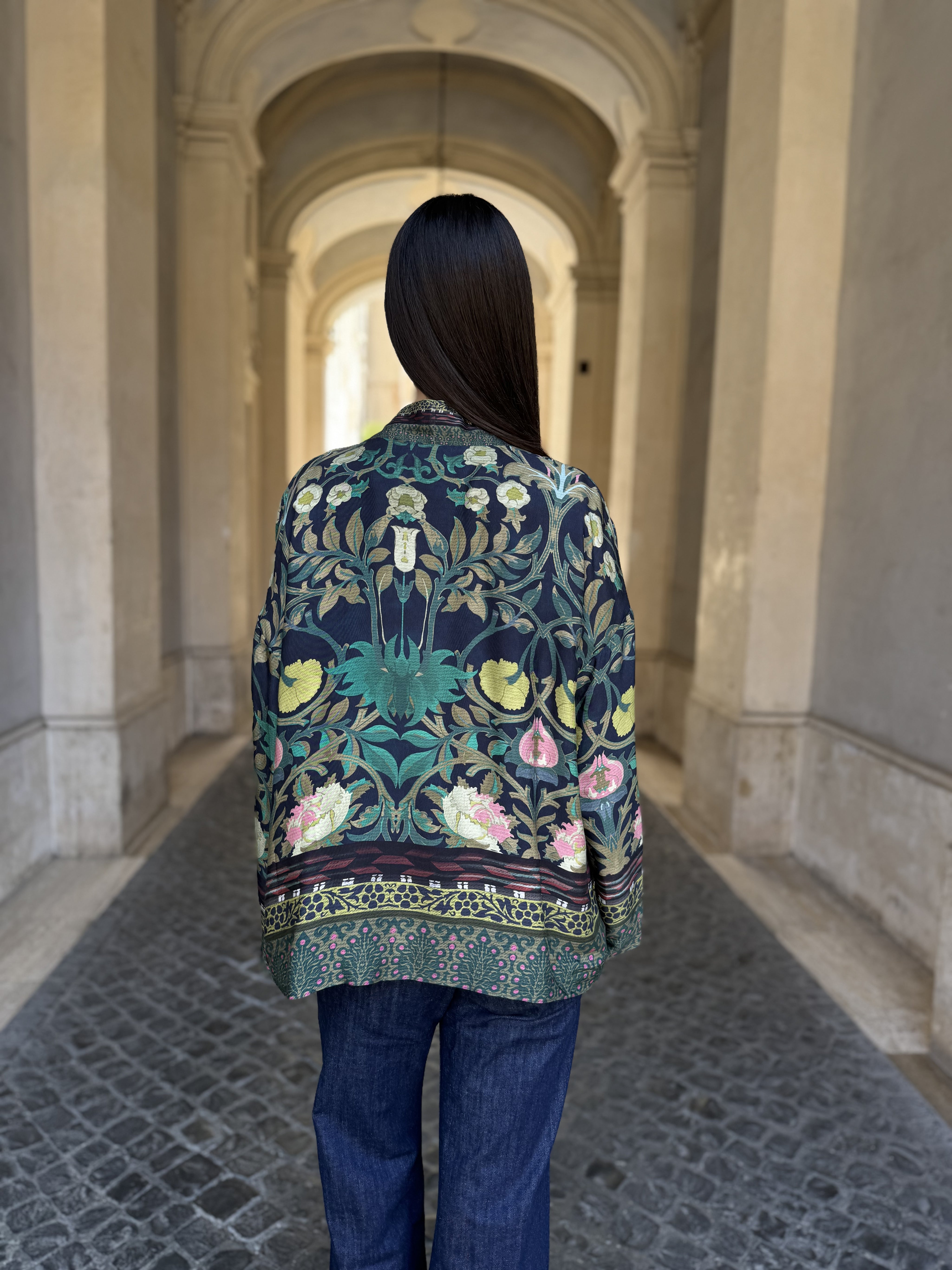 WU-SIDE - giacca kimono fantasia viscosa - BLUE