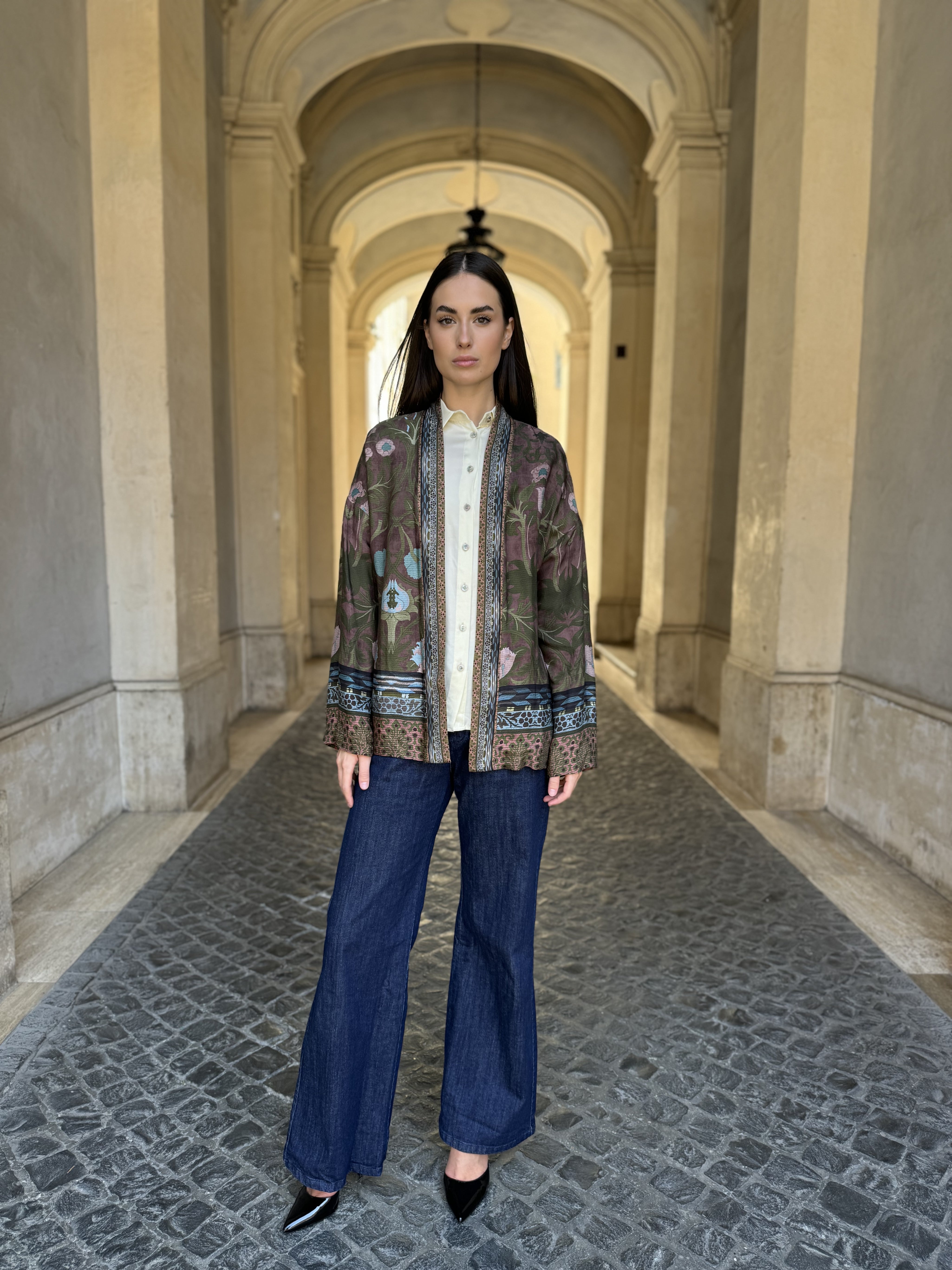 WU-SIDE - giacca kimono fantasia viscosa - VERDE