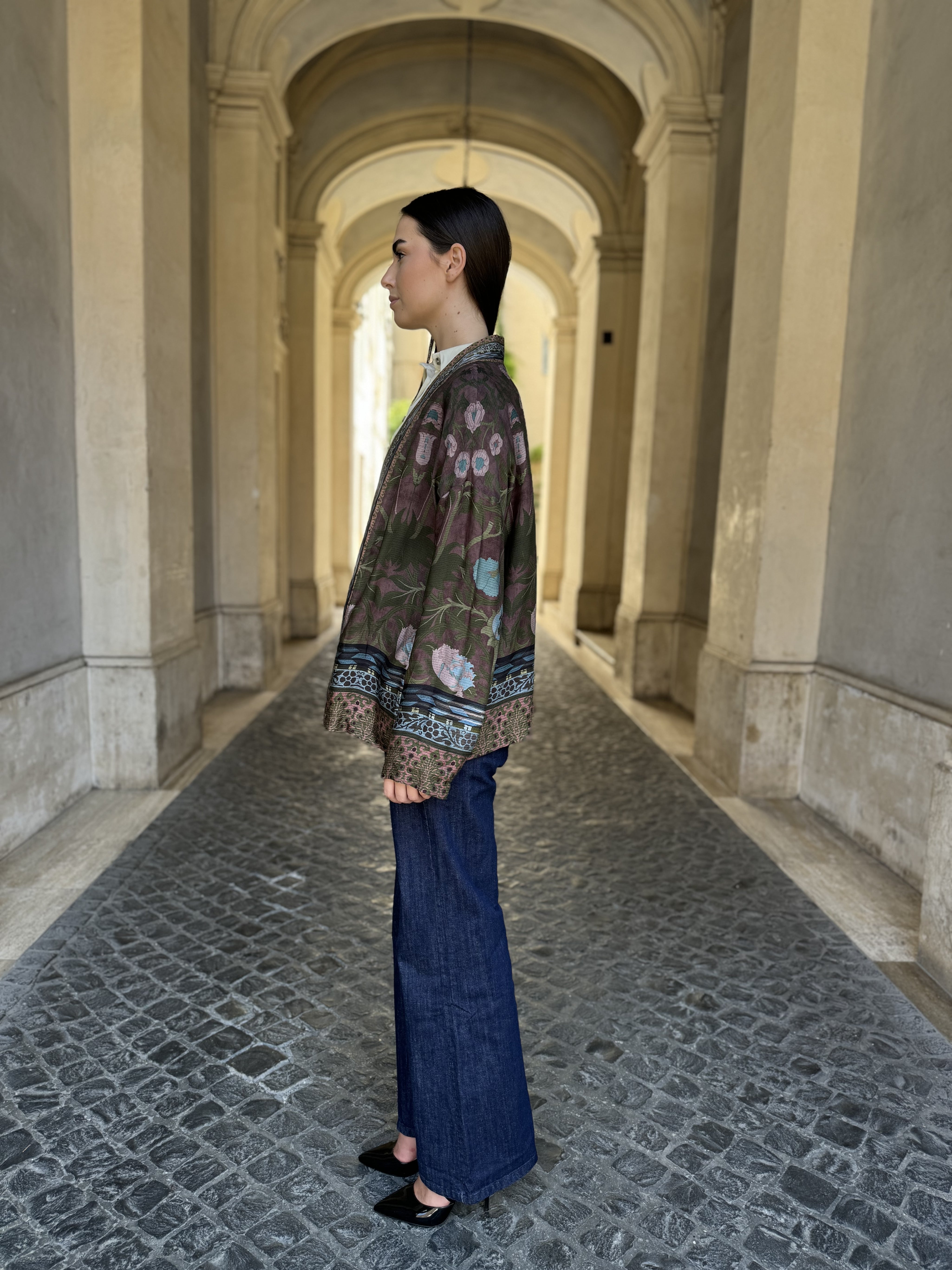 WU-SIDE - giacca kimono fantasia viscosa - VERDE