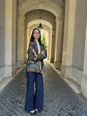 WU-SIDE - giacca kimono fantasia viscosa - VERDE
