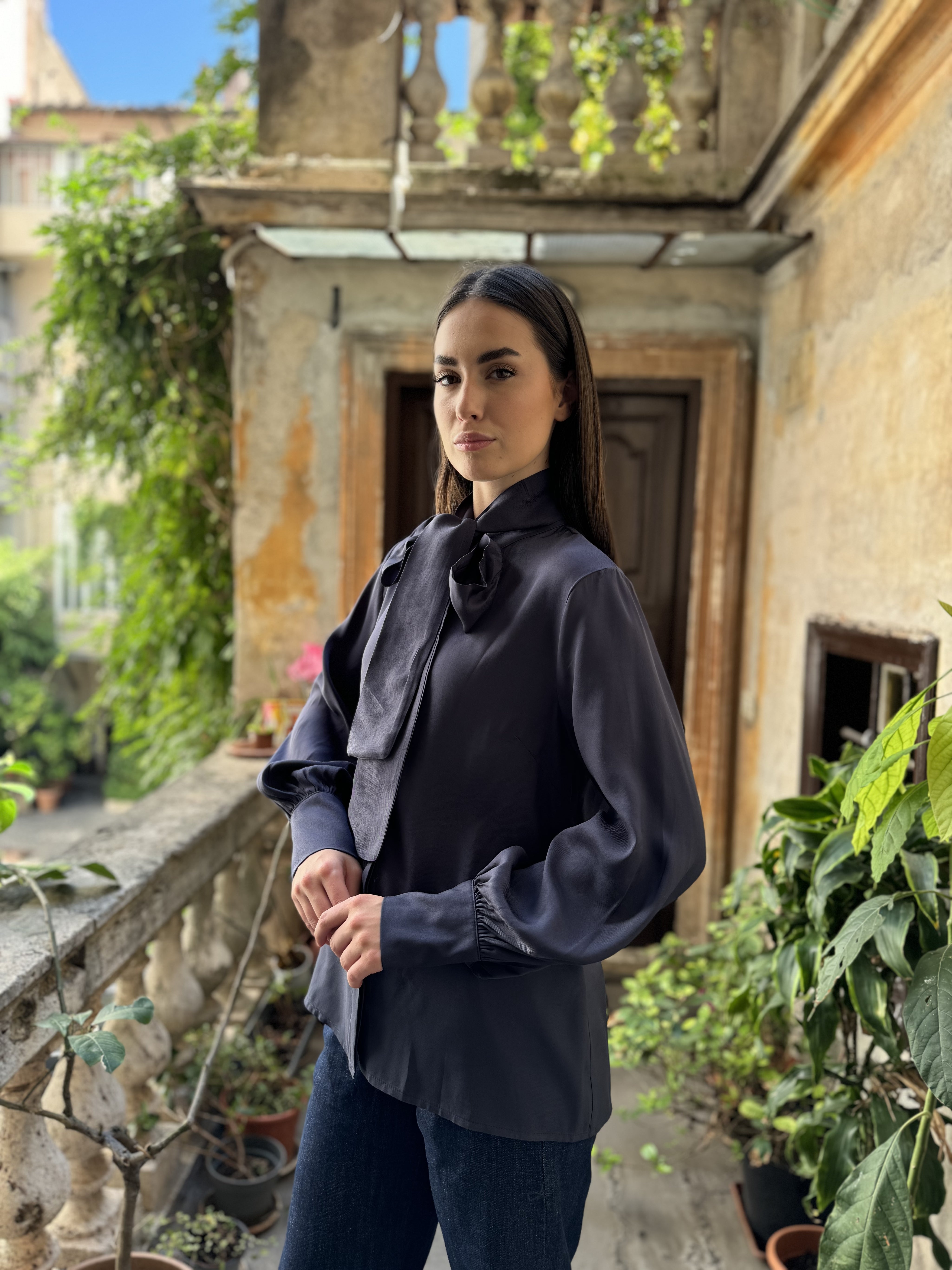 WU-SIDE - camicia fiocco viscosa - BLUE