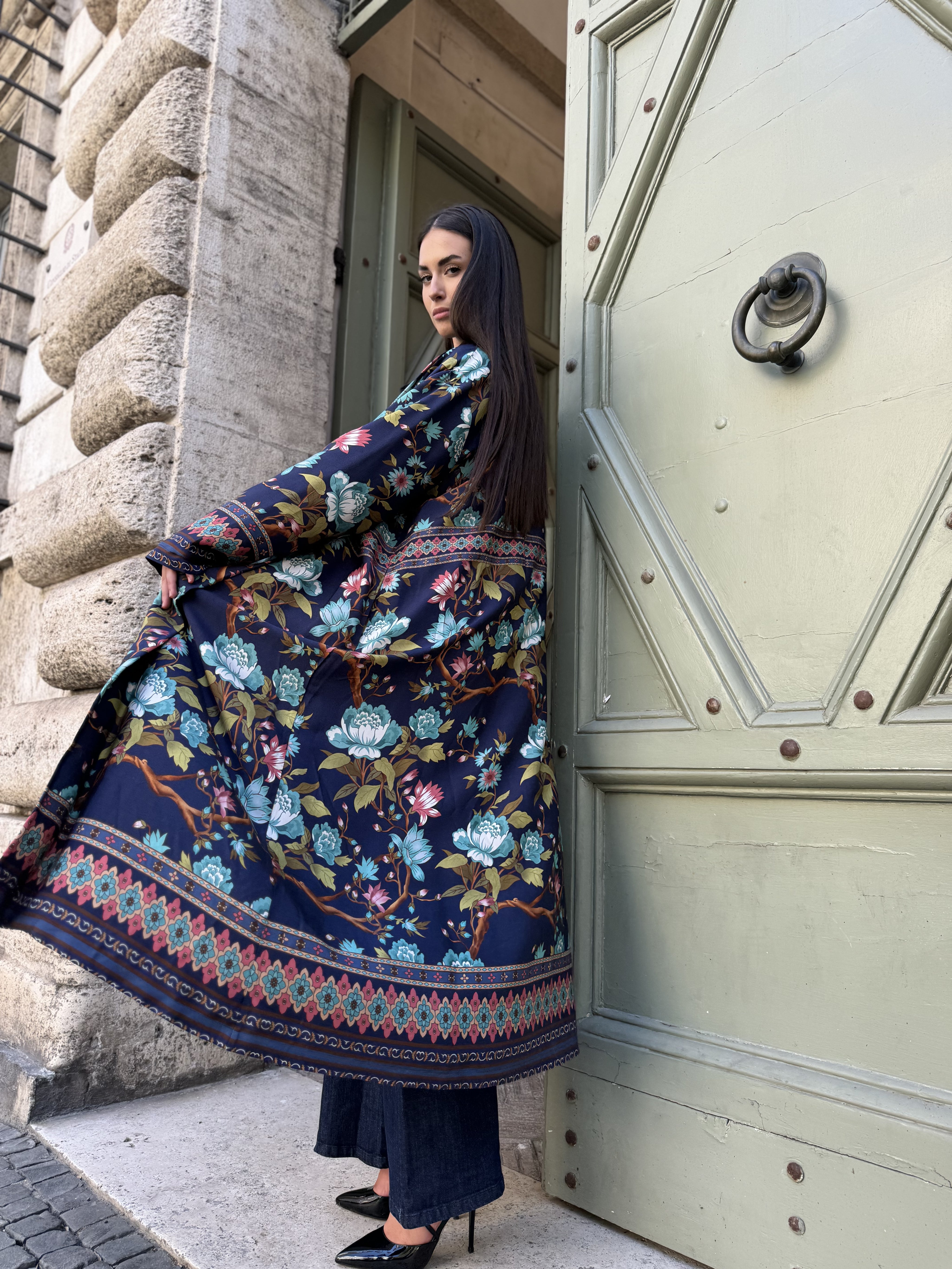 WU-SIDE - kimono lungo fantasia - BLUE