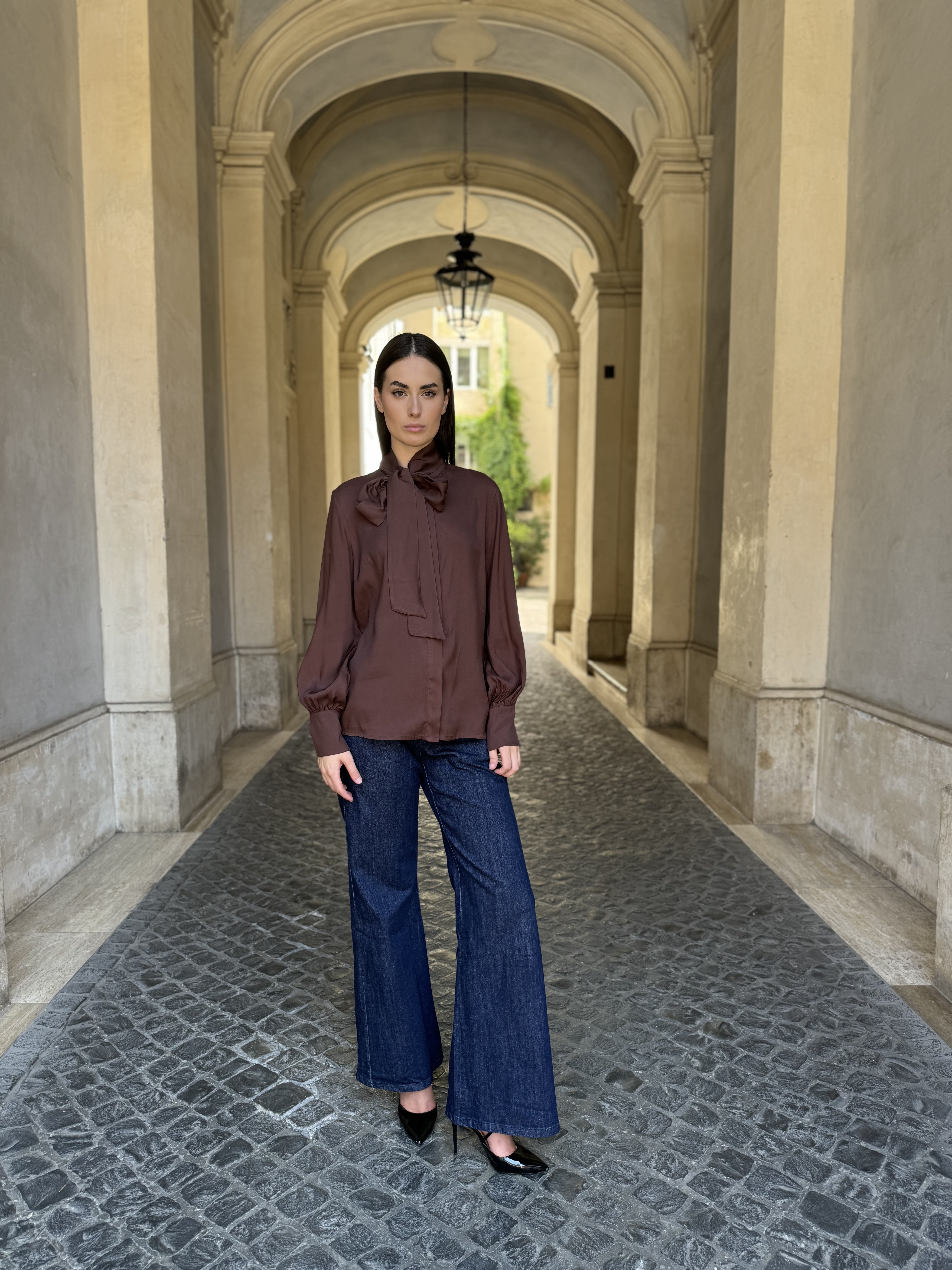 WU-SIDE - camicia fiocco viscosa - MARRONE