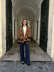 WU-SIDE - giacca kimono viscosa inserti velluto - MARRONE
