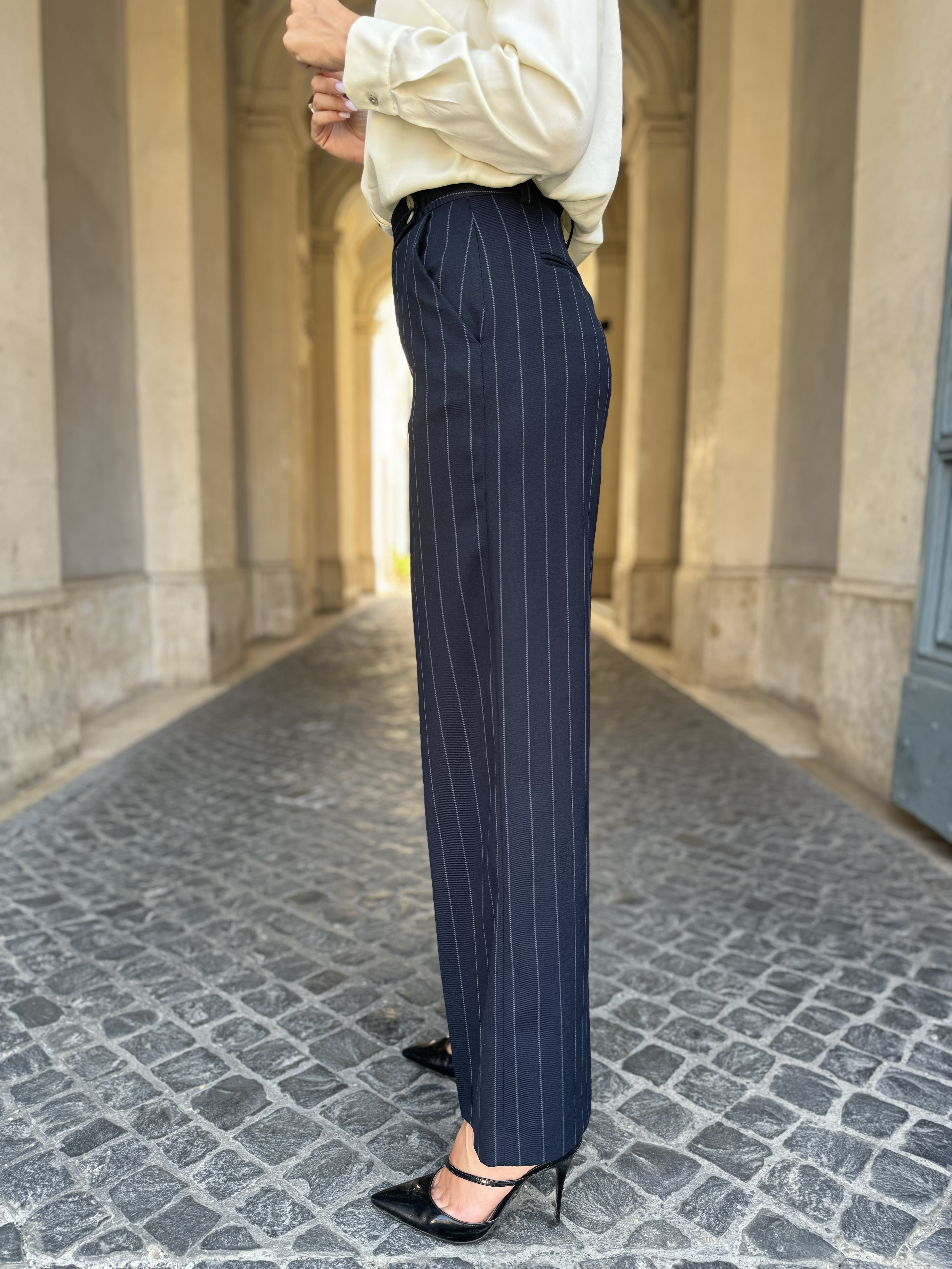 HAPPY 25 - pantalone gessato - BLUE