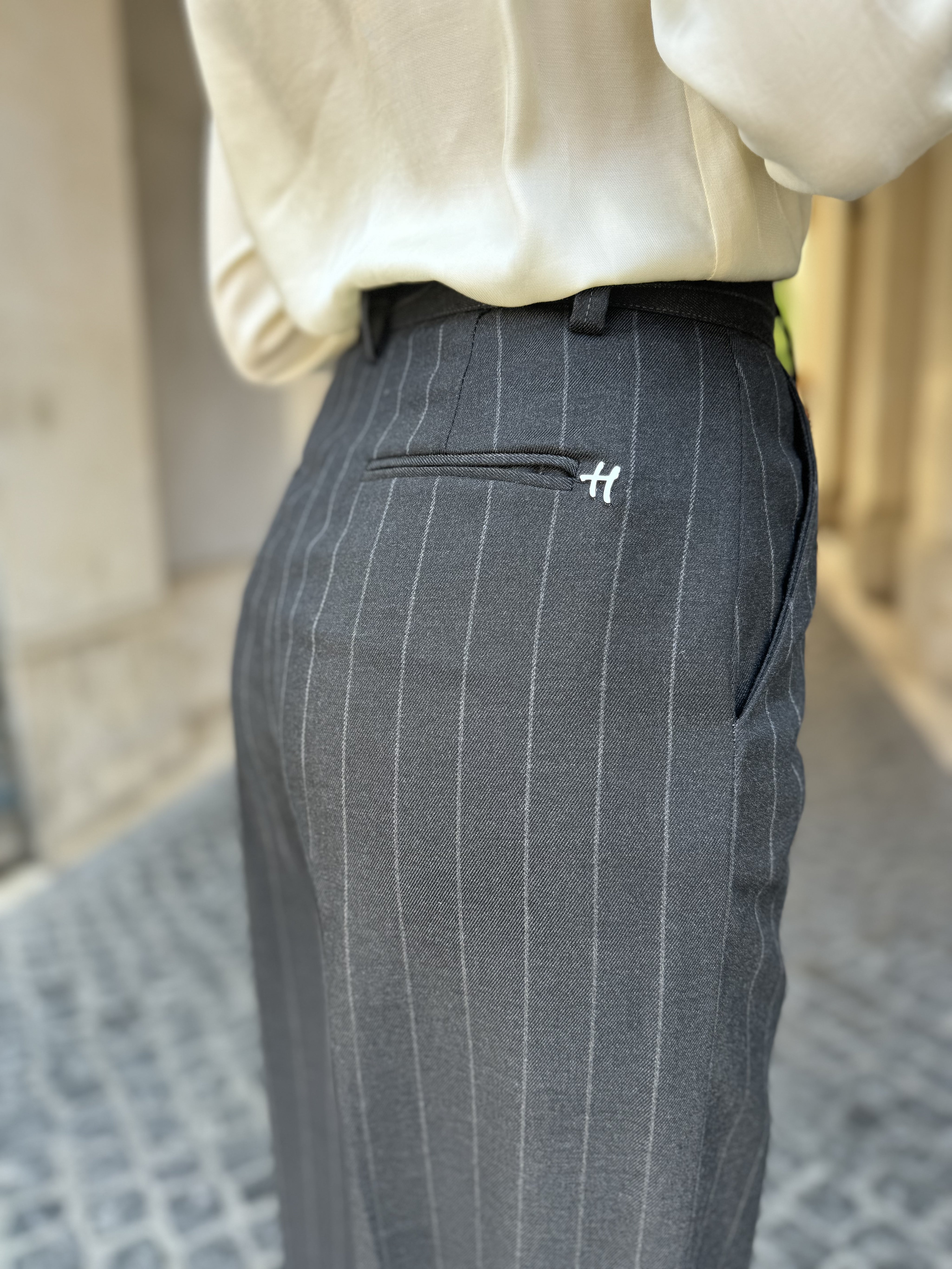HAPPY 25 - pantalone gessato - ANTRACITE